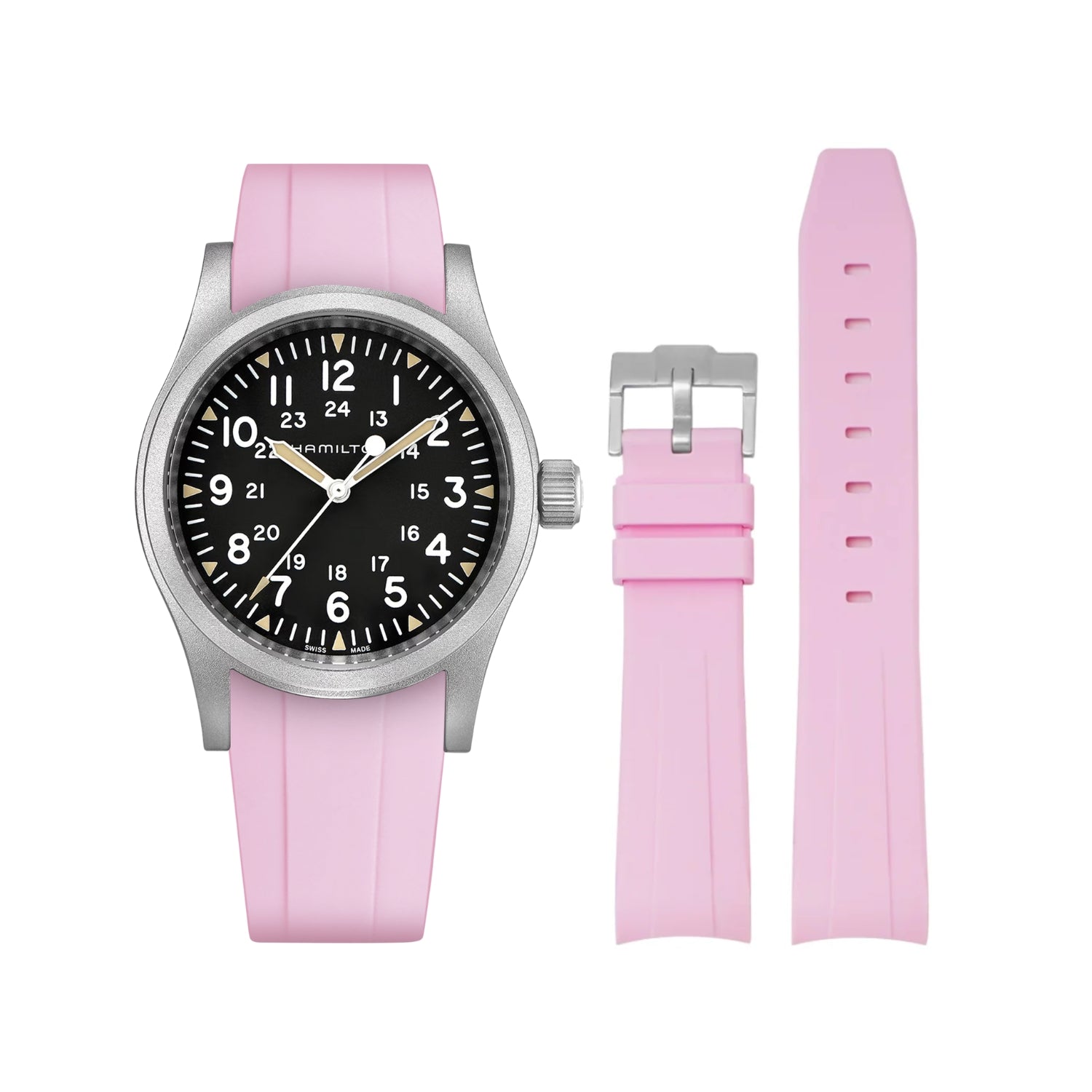 Rubber Strap – For Hamilton Khaki Field (38mm/40mm/42mm) - Pink - Helvetus