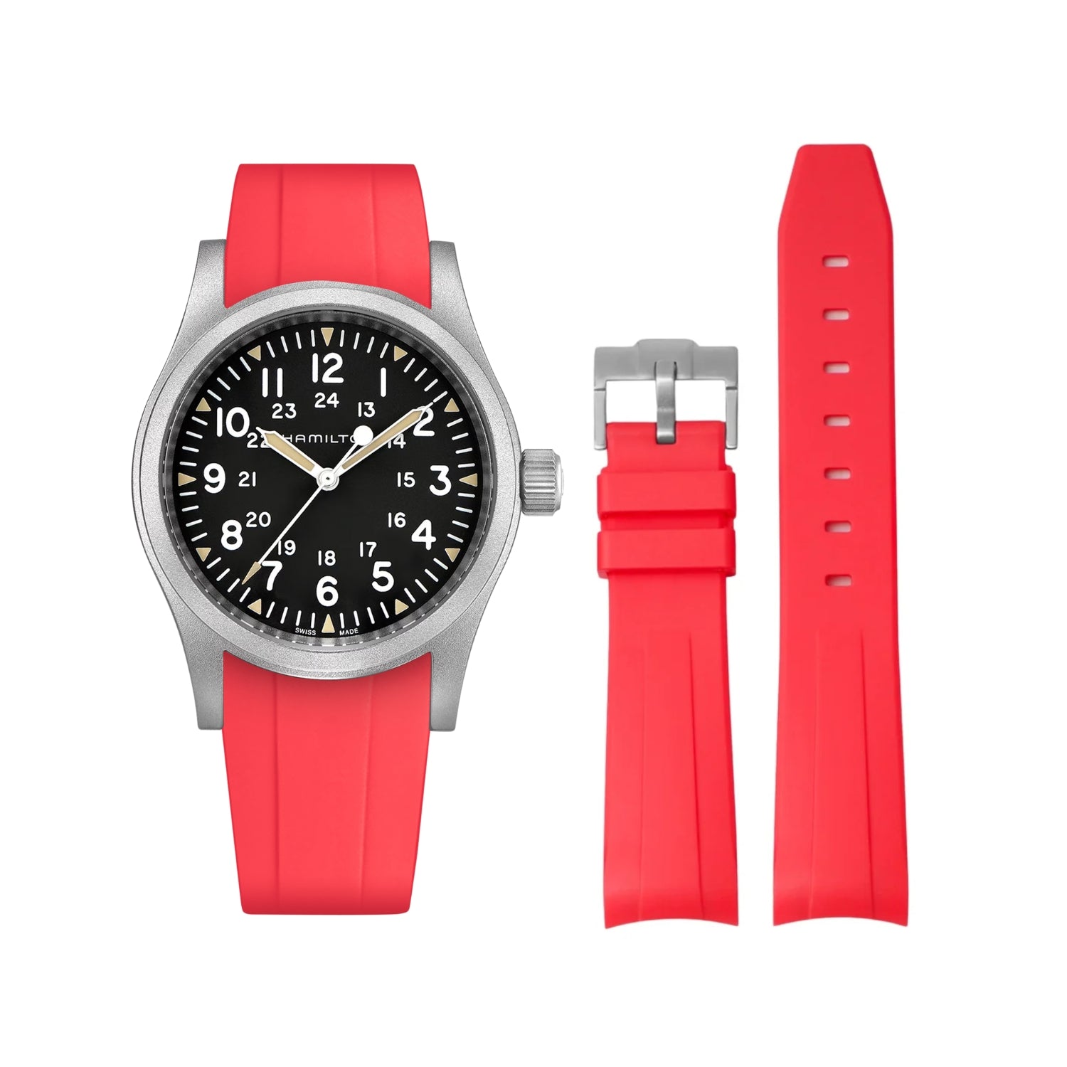 Rubber Strap – For Hamilton Khaki Field (38mm/40mm/42mm) - Red - Helvetus