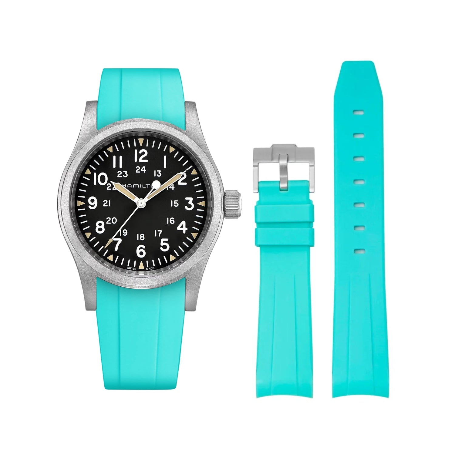 Rubber Strap – For Hamilton Khaki Field (38mm/40mm/42mm) - Turquoise - Helvetus