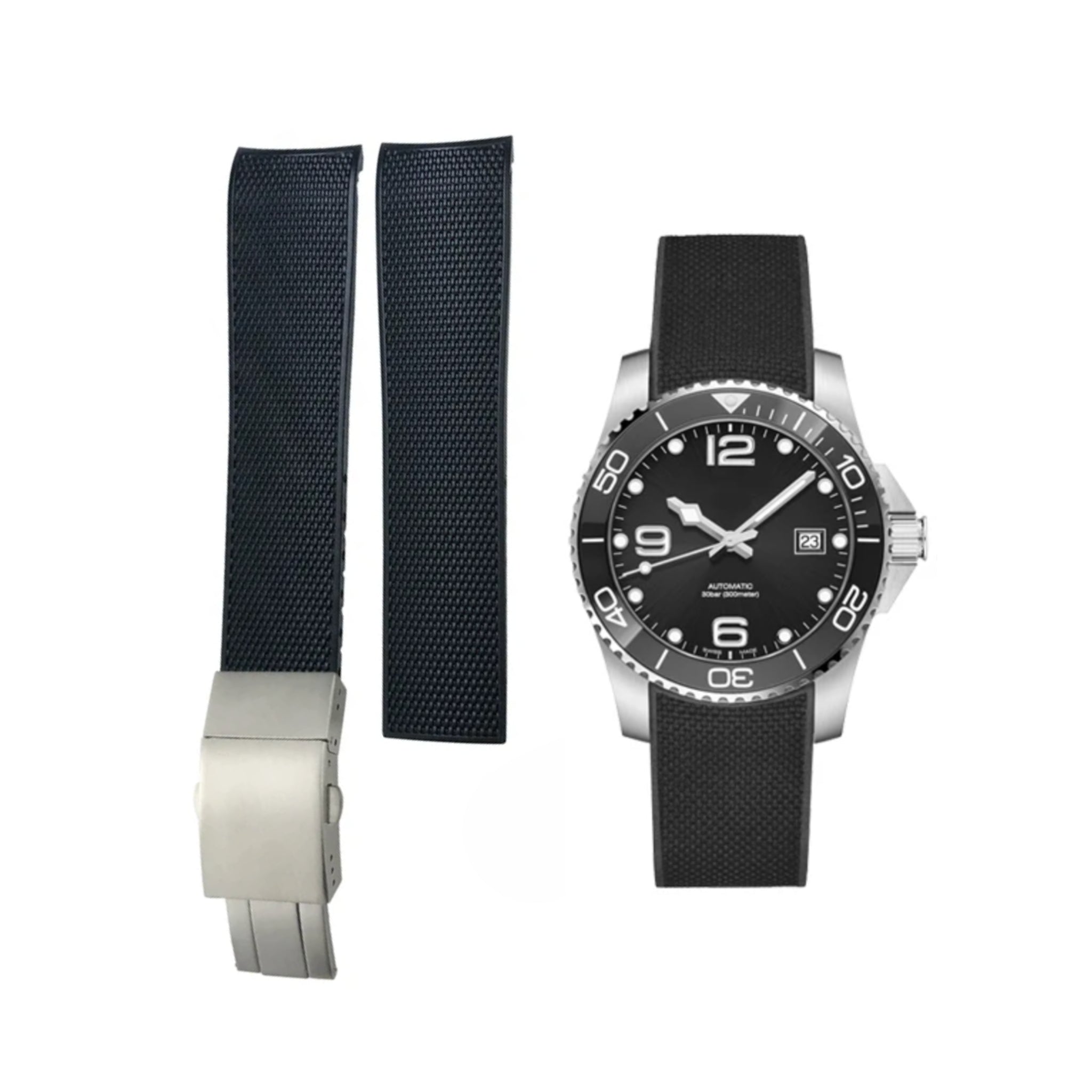 Rubber Strap - For Longines HydroConquest - Black - Helvetus