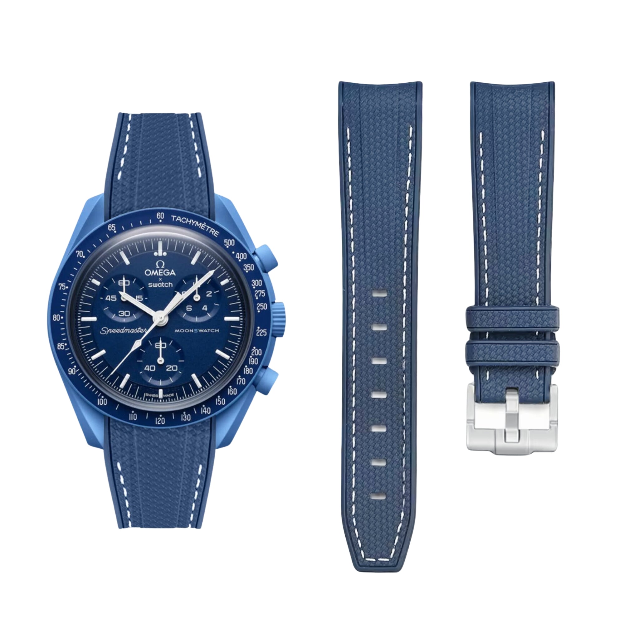 Rubber Strap - For Mission to Neptune | Omega X Swatch | MoonSwatch - Blue w/White - Helvetus