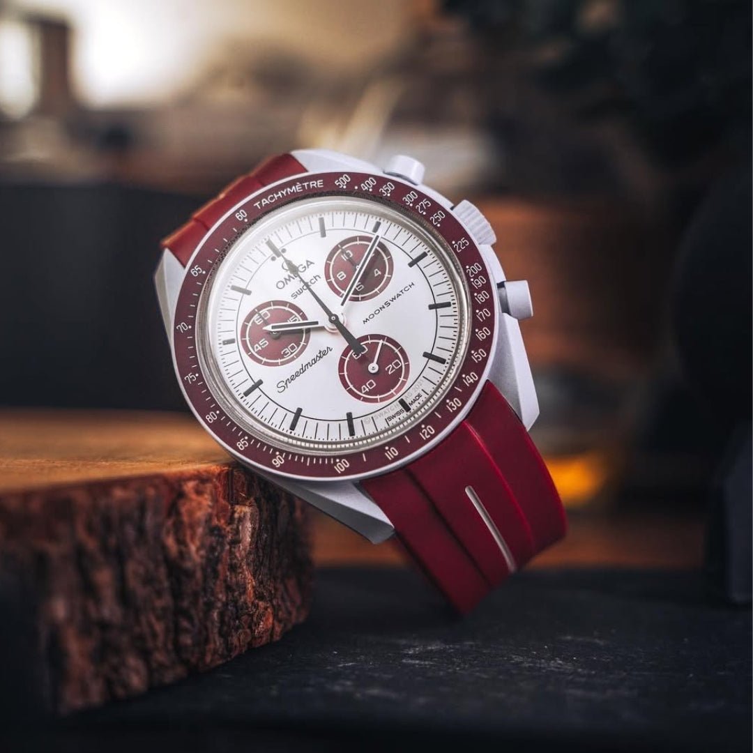 Rubber Strap - For Mission to Pluto | Omega X Swatch | MoonSwatch - Red w/White Line - Helvetus
