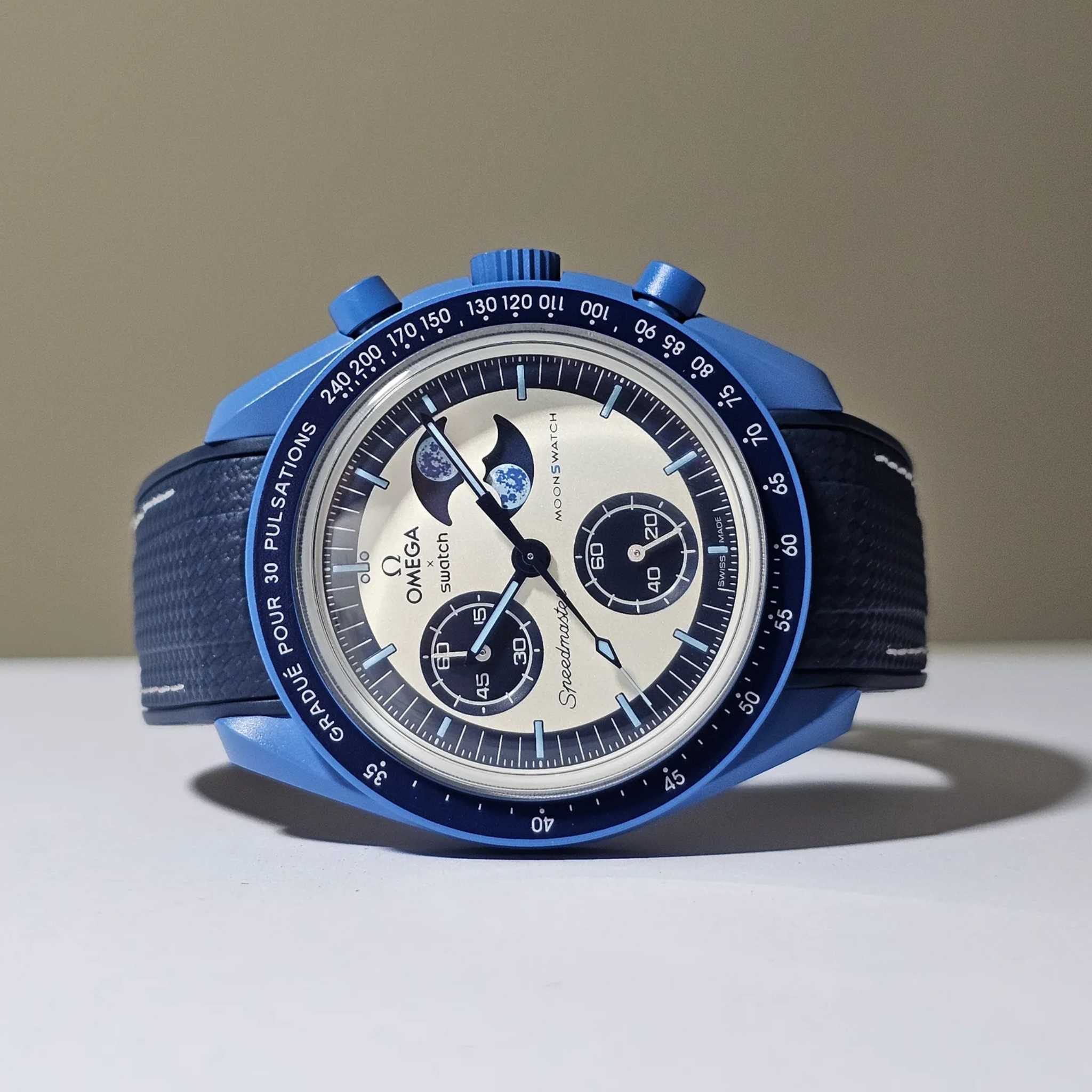 Rubber Strap - For Mission to the Super Blue Moonphase | MoonSwatch - Blue w/White - Helvetus