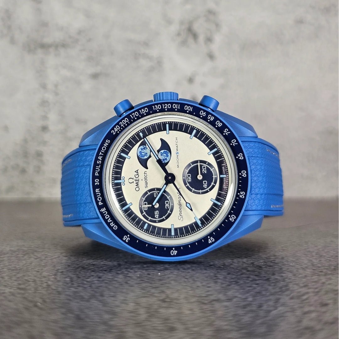 Rubber Strap - For Mission to the Super Blue Moonphase | MoonSwatch - Light Blue w/White - Helvetus