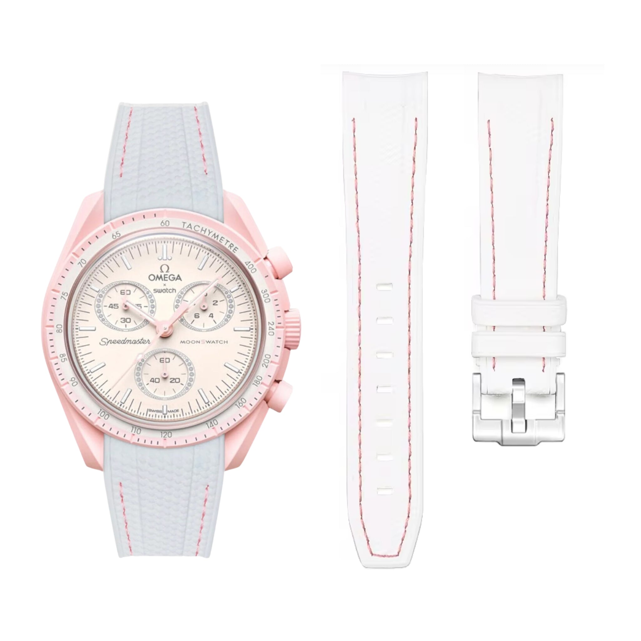 Rubber Strap - For Mission to Venus | Omega X Swatch | MoonSwatch - White w/Pink - Helvetus