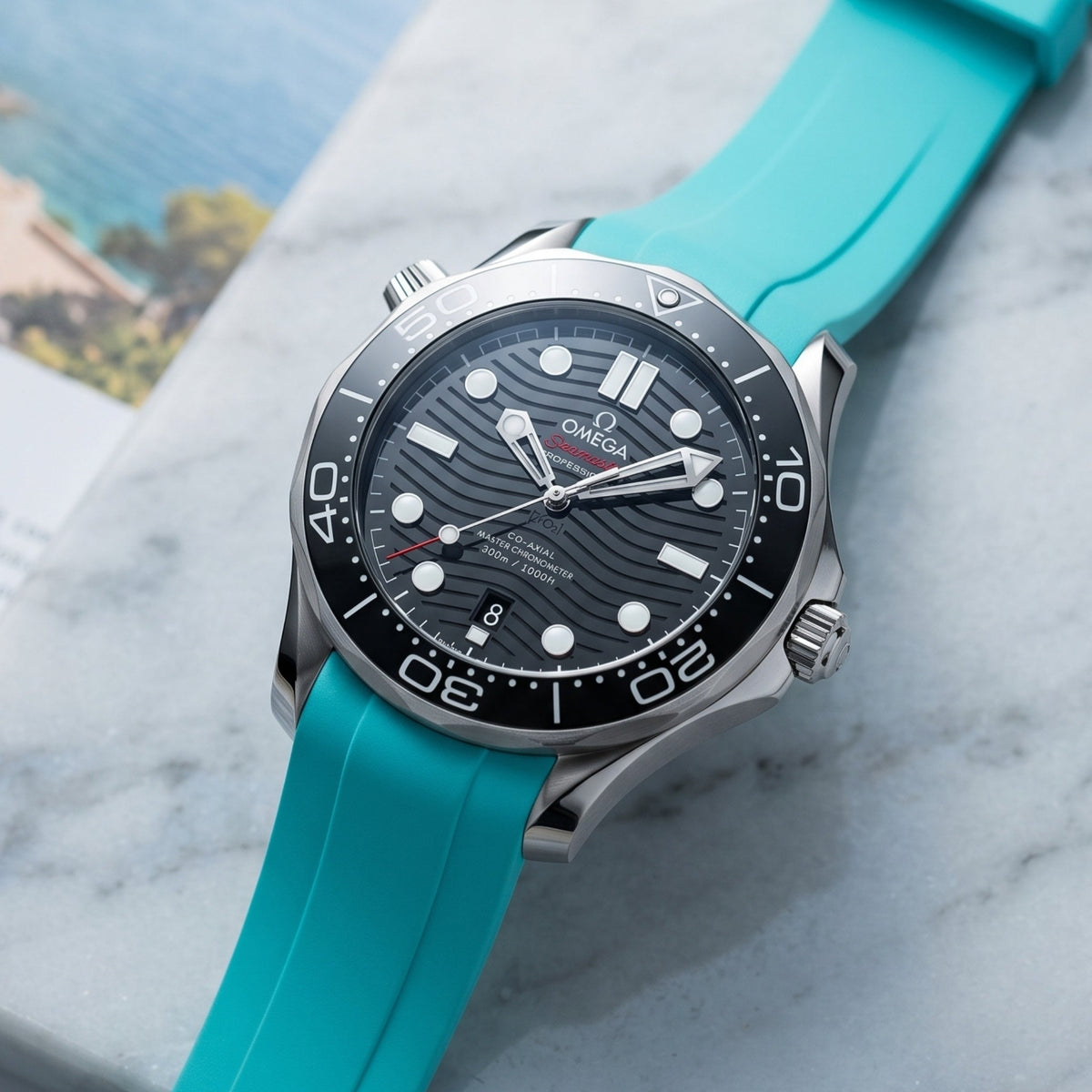 Rubber Strap - For Omega Seamaster 300 - Turquoise - Helvetus