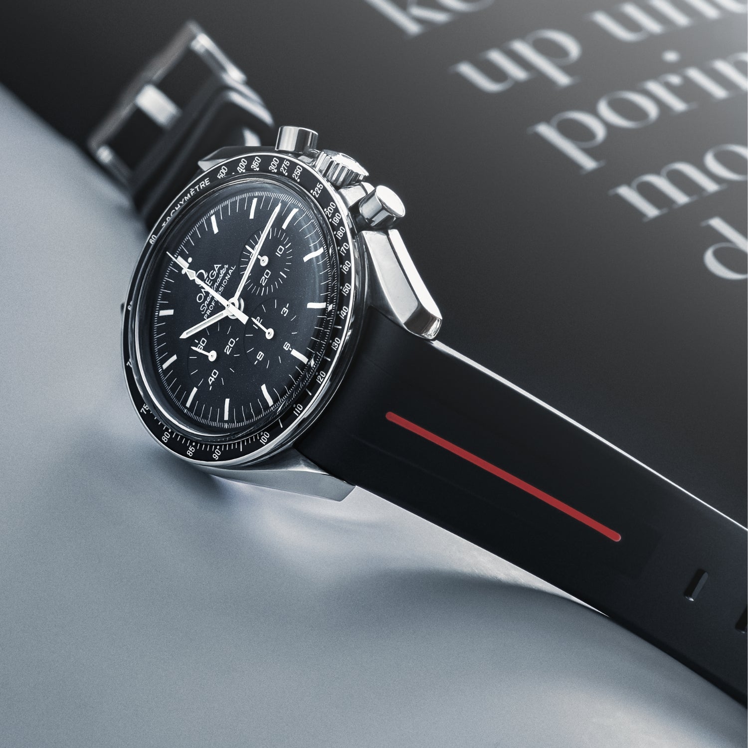 Rubber Strap - For Omega Speedmaster - Black w/Red Line | LuxLine® - Helvetus