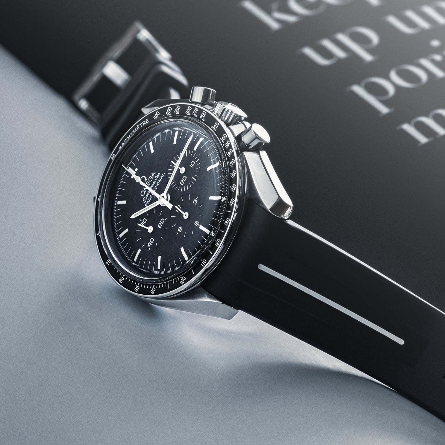 Rubber Strap - For Omega Speedmaster - Black w/White Line | LuxLine® - Helvetus