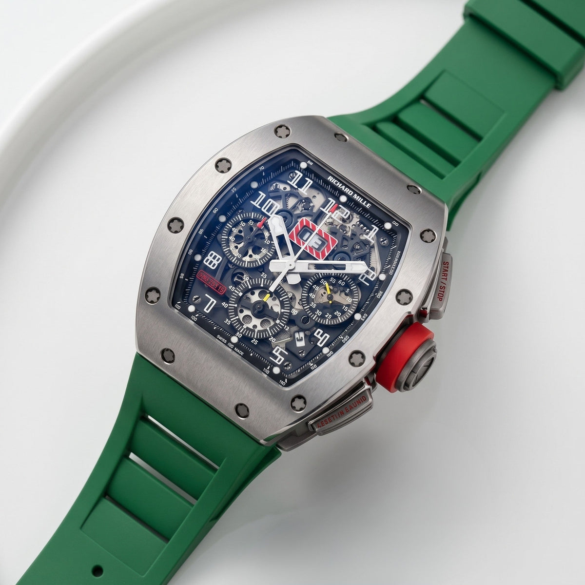 Rubber Strap - For Richard Mille RM011 | RM11-01 | RM11-02 | RM11-03 | RM11-04 | RM11-05 | RM47 | RM50 | RM52 | RM53-01 | RM57 | RM65 | RM69 - Green - Helvetus