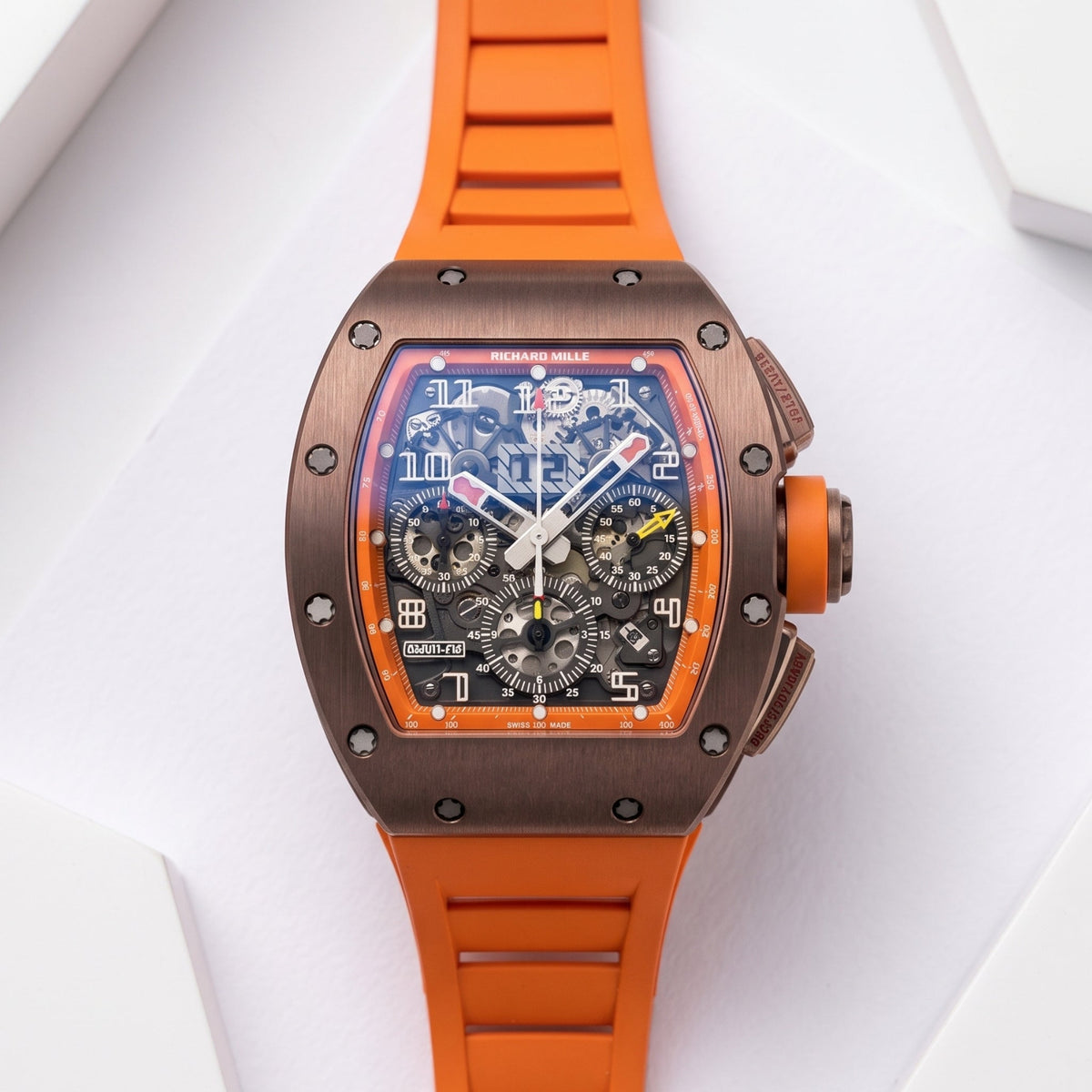 Rubber Strap - For Richard Mille RM011 | RM11-01 | RM11-02 | RM11-03 | RM11-04 | RM11-05 | RM47 | RM50 | RM52 | RM53-01 | RM57 | RM65 | RM69 - Orange - Helvetus