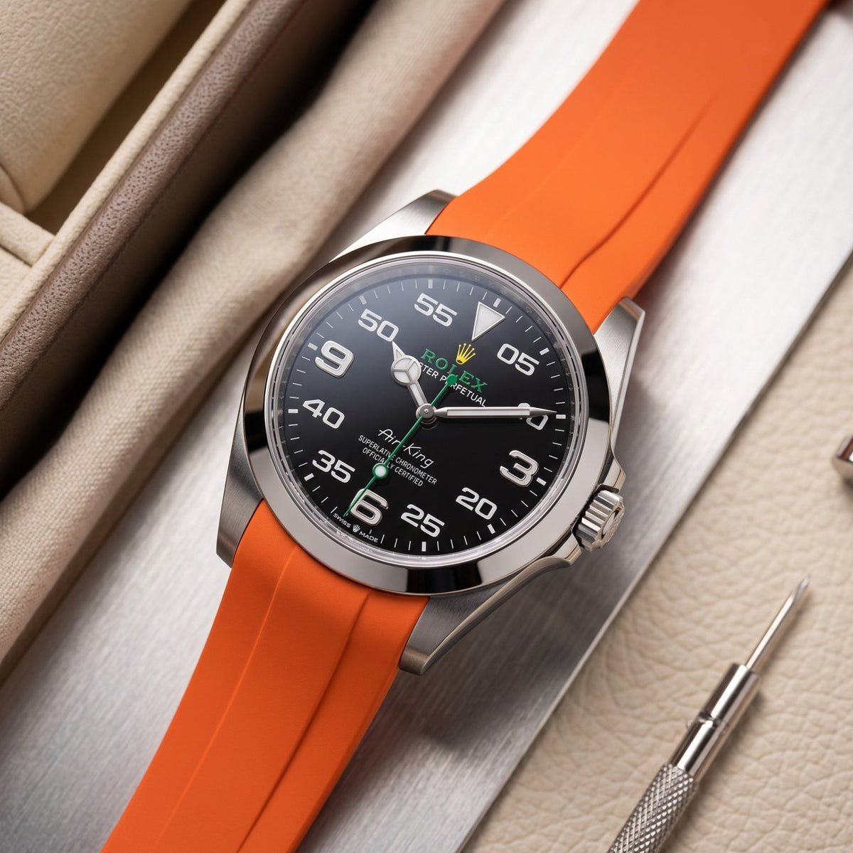 Rubber Strap - For Rolex Air-King 126900/116900 - Orange - Helvetus