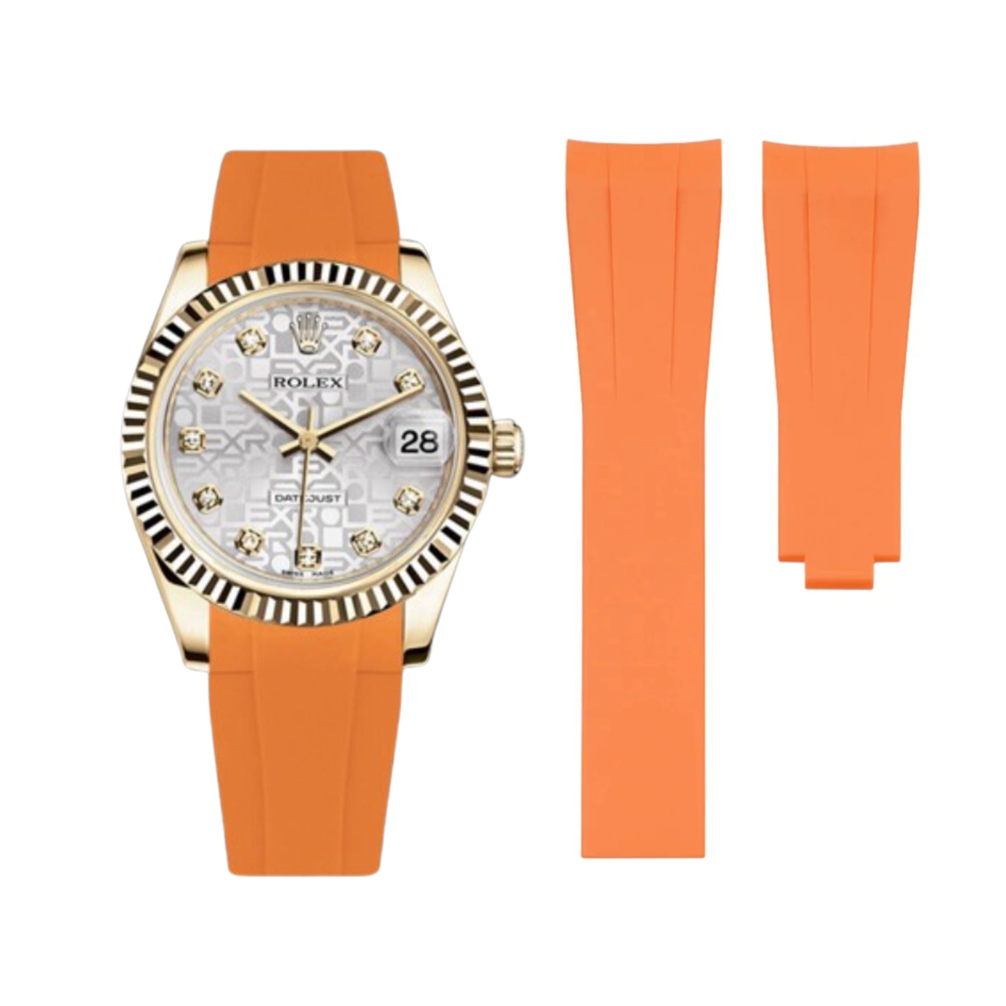 Rubber Strap - For Rolex Datejust 31mm - Orange - Helvetus