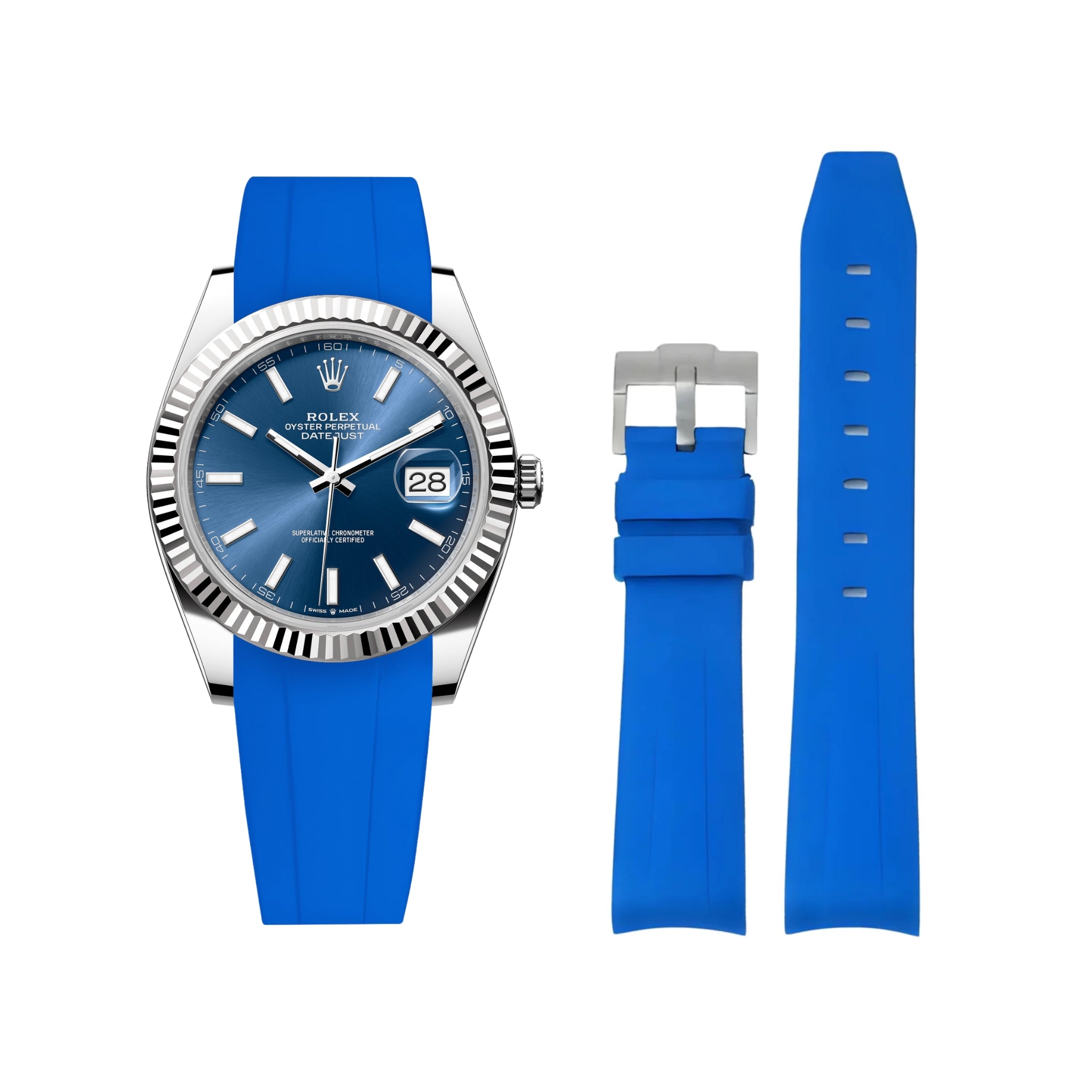 Rubber Strap - For Rolex Datejust 41mm - Blue - Helvetus