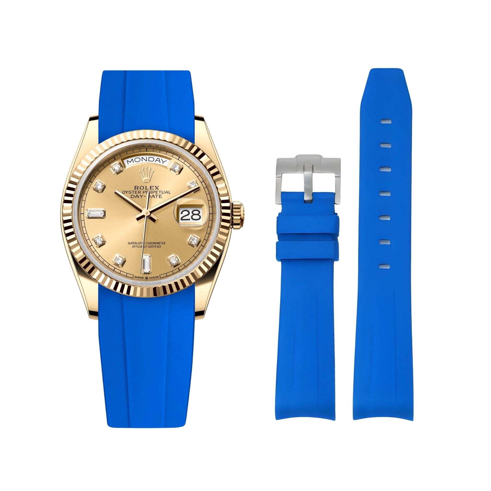 Rubber Strap - For Rolex Day - Date 36mm - Blue - Helvetus