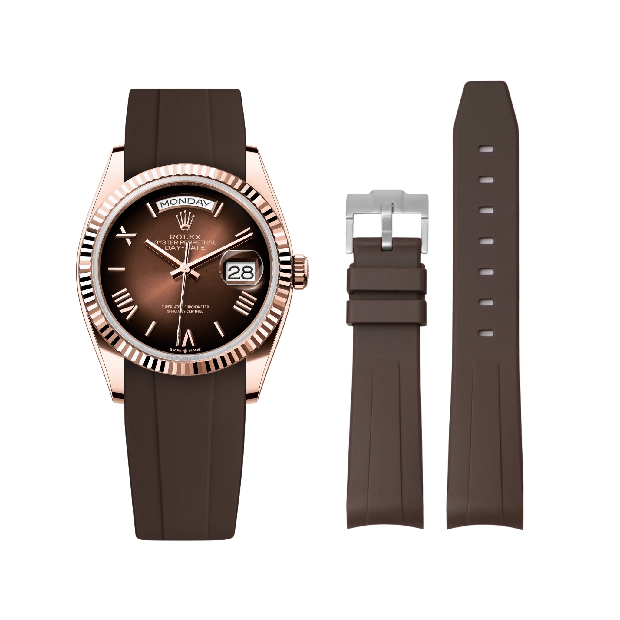 Rubber Strap - For Rolex Day - Date 36mm - Brown - Helvetus