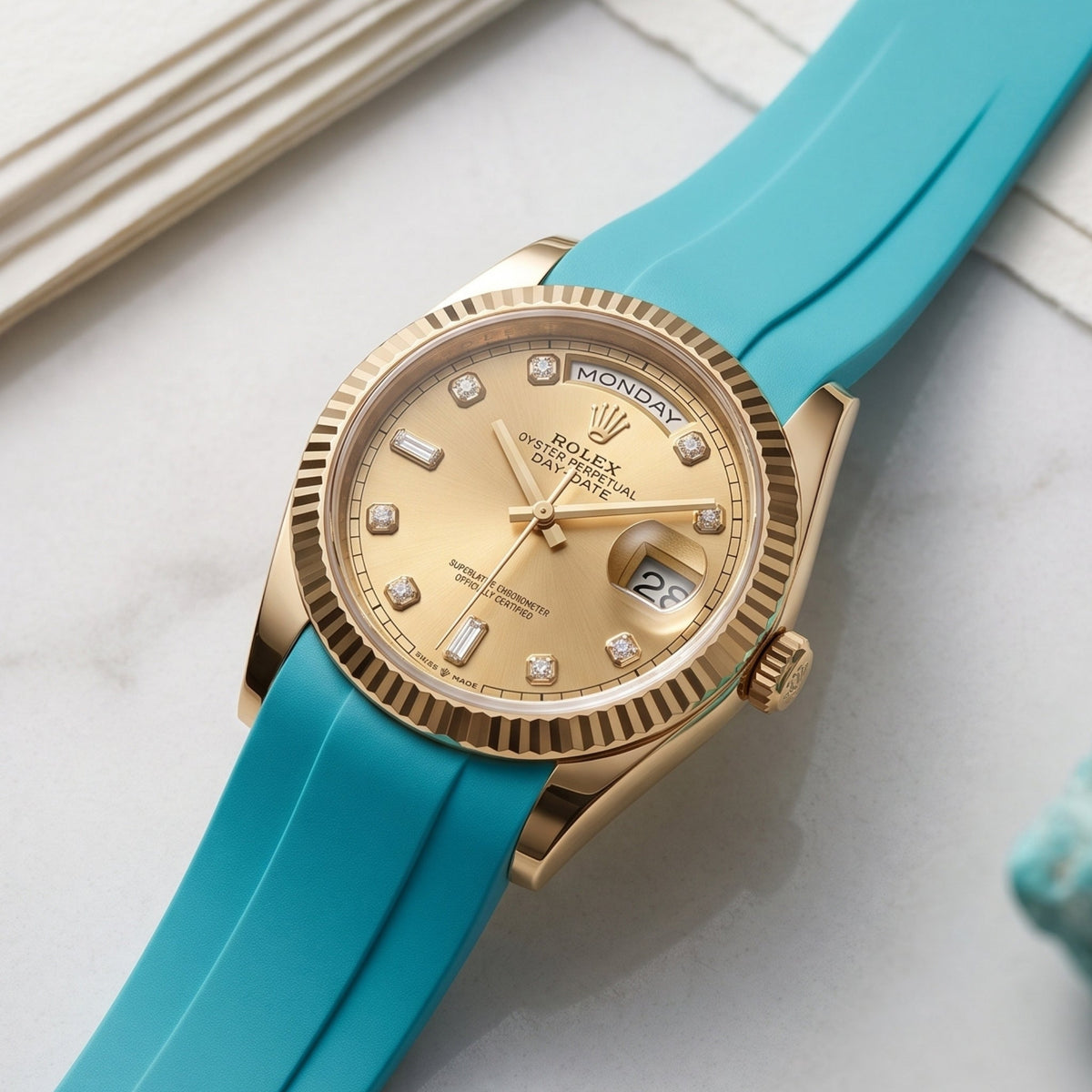 Rubber Strap - For Rolex Day-Date 36mm - Turquoise - Helvetus