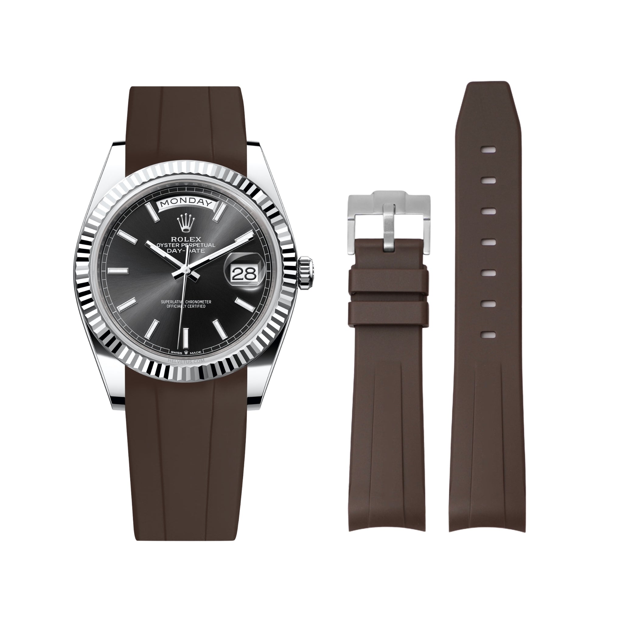 Rubber Strap - For Rolex Day - Date 40 - Brown - Helvetus