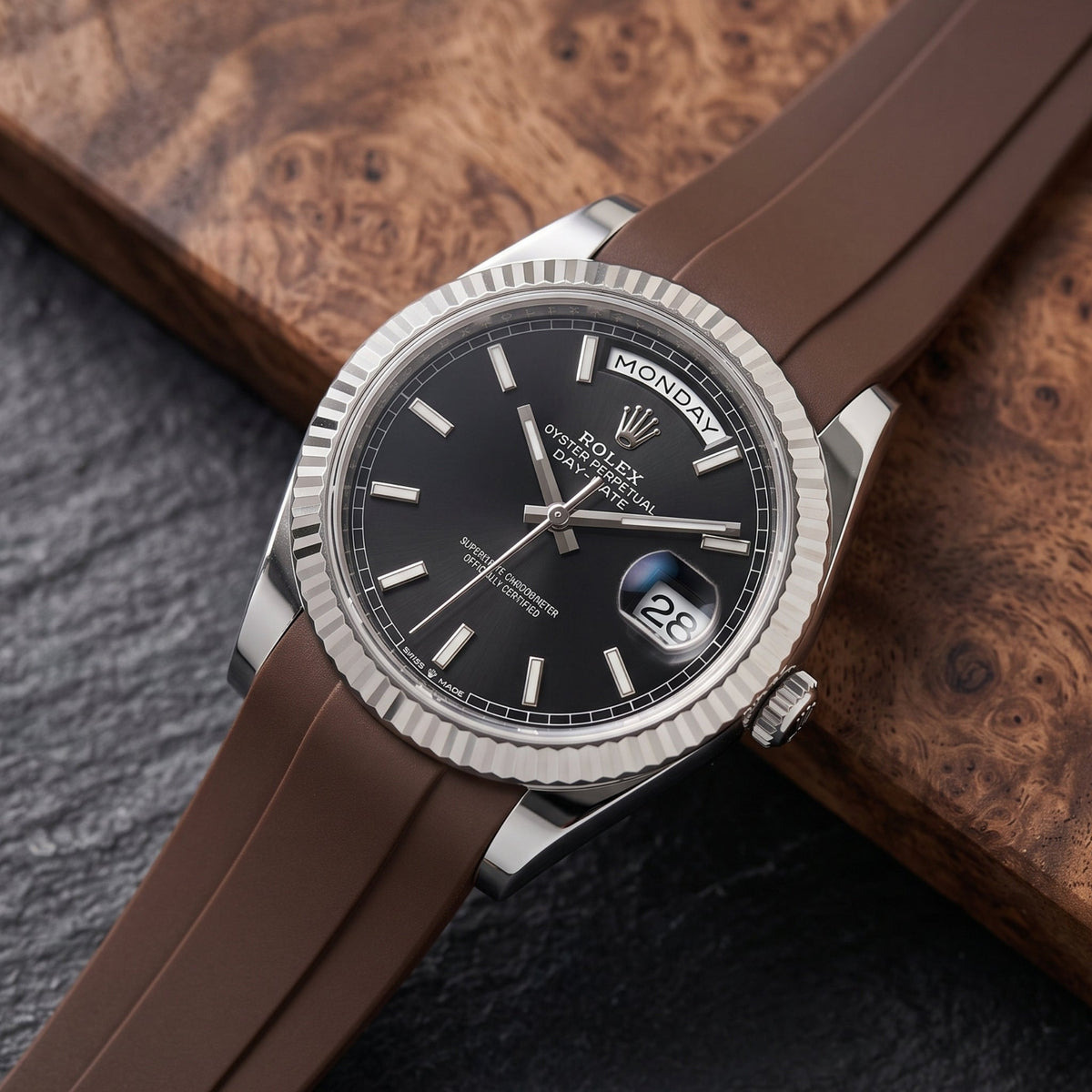 Rubber Strap - For Rolex Day-Date 40 - Brown - Helvetus