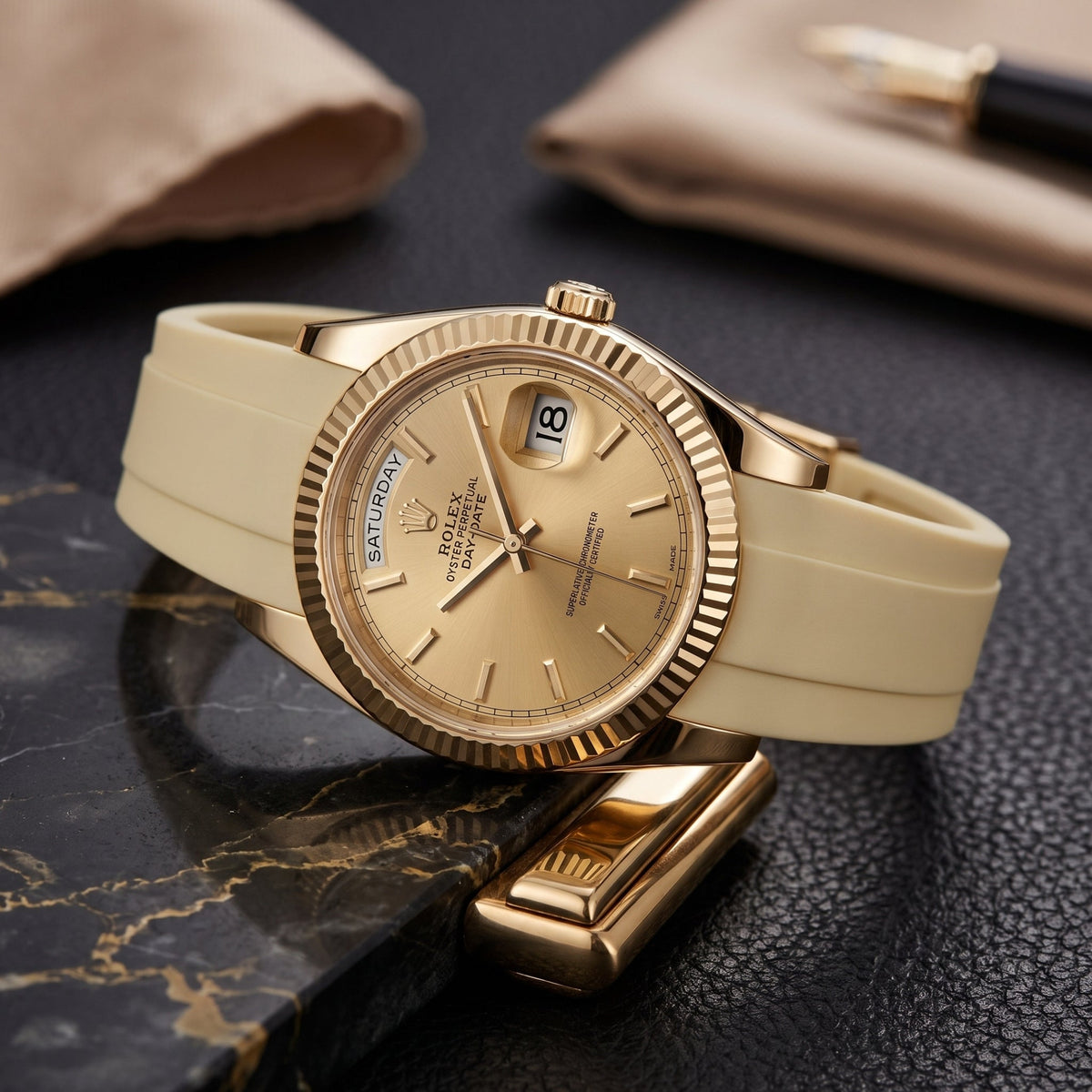Rubber Strap - For Rolex Day-Date II 41mm - Beige - Helvetus