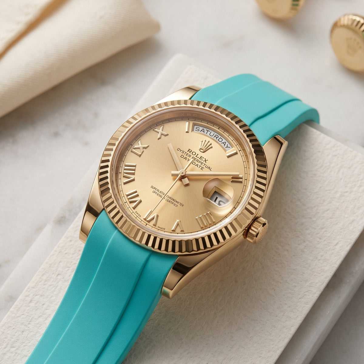 Rubber Strap - For Rolex Day-Date II 41mm - Turquoise - Helvetus