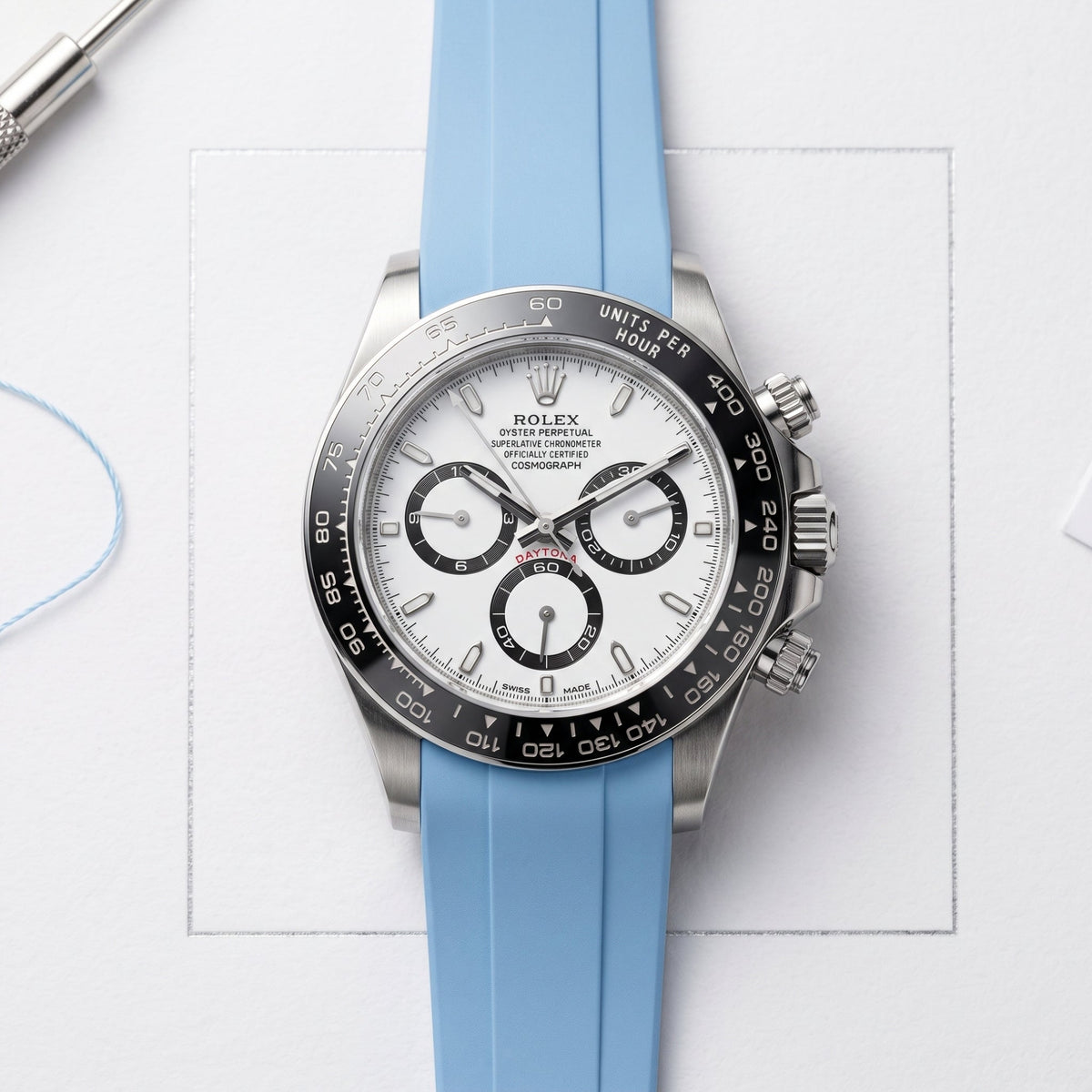 Rubber Strap - For Rolex Daytona - Baby Blue - Helvetus