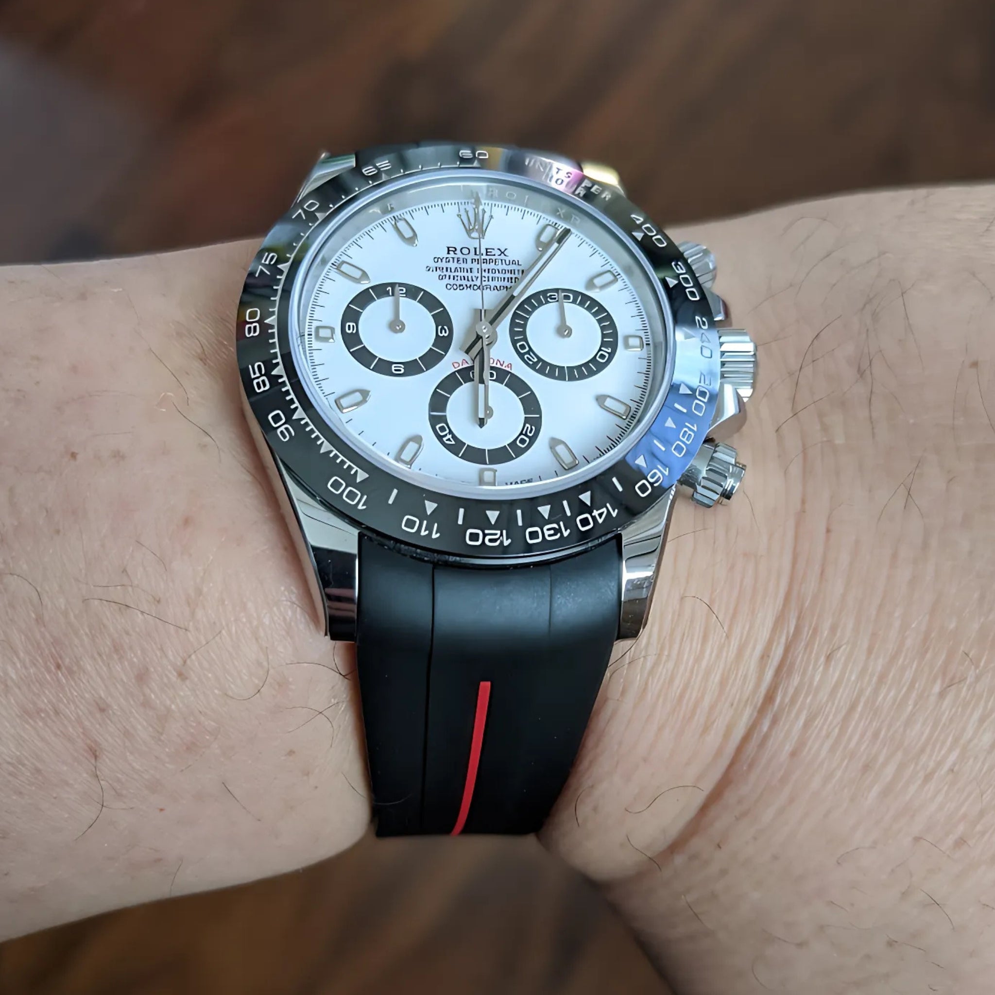 Rubber Strap - For Rolex Daytona - Black w/Red Line | LuxLine® - Helvetus