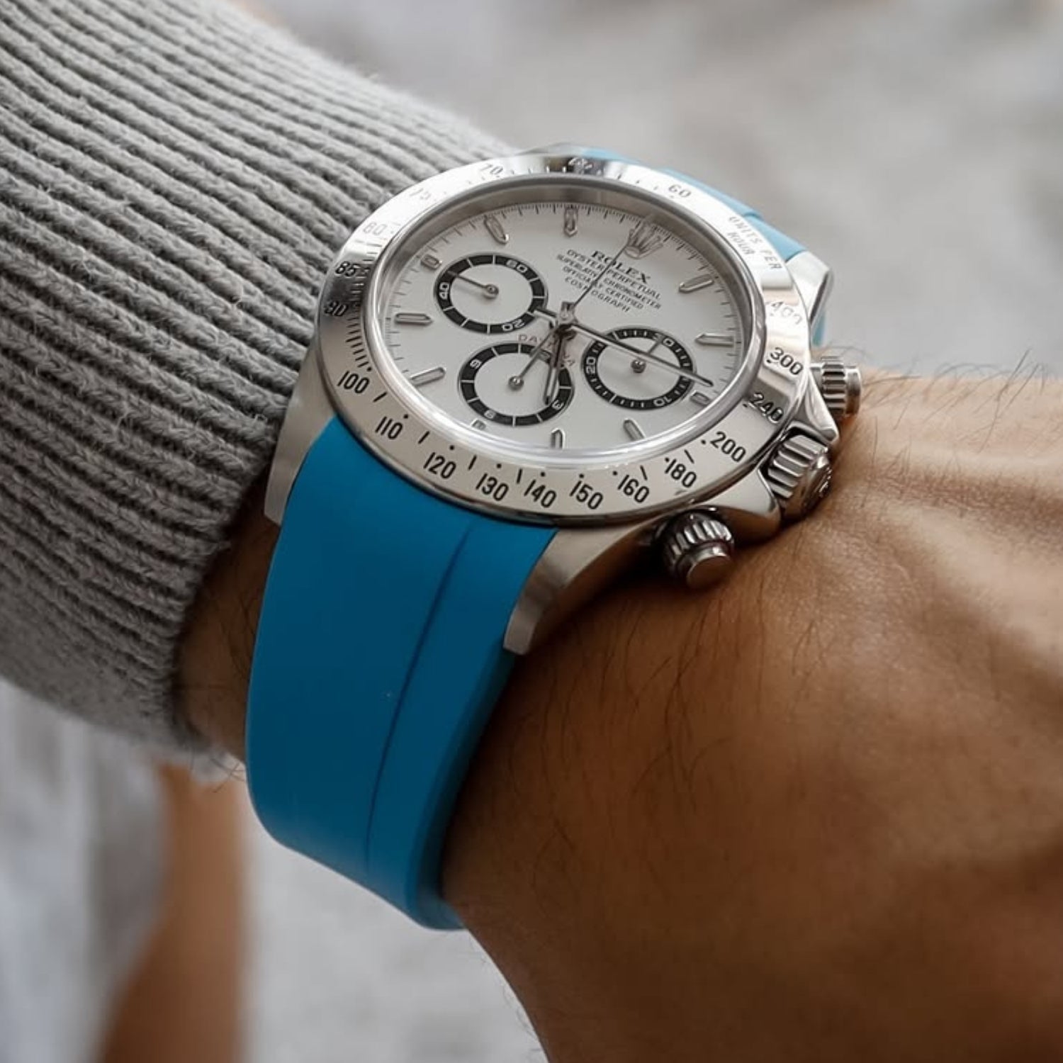 Rubber Strap - For Rolex Daytona - Light Blue - Helvetus