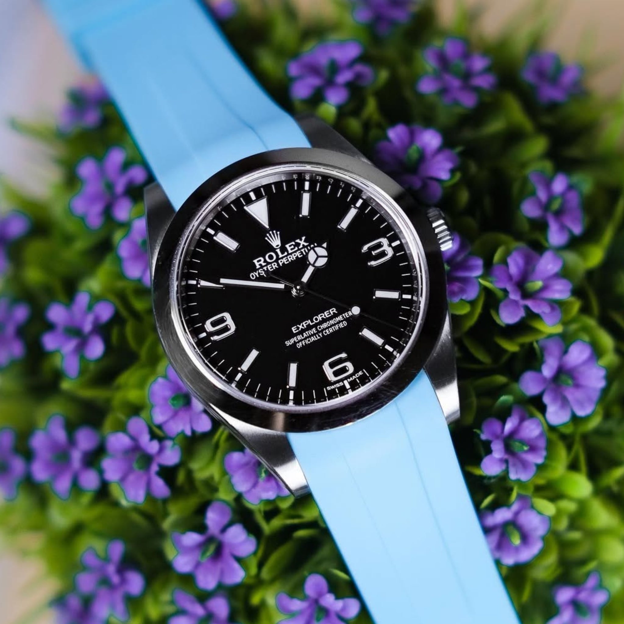 Rubber Strap - For Rolex Explorer I - Baby Blue - Helvetus