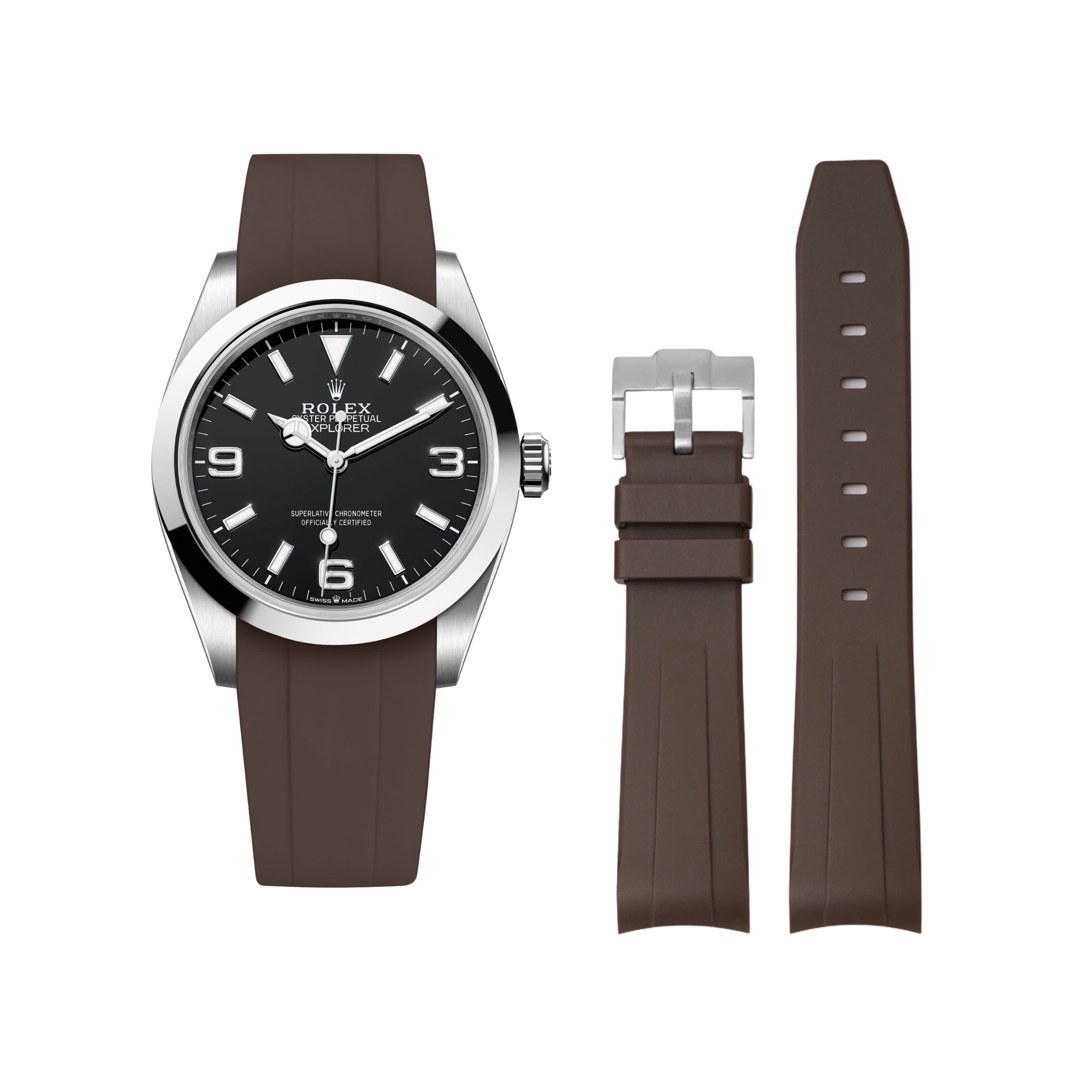 Rubber Strap - For Rolex Explorer I - Brown - Helvetus