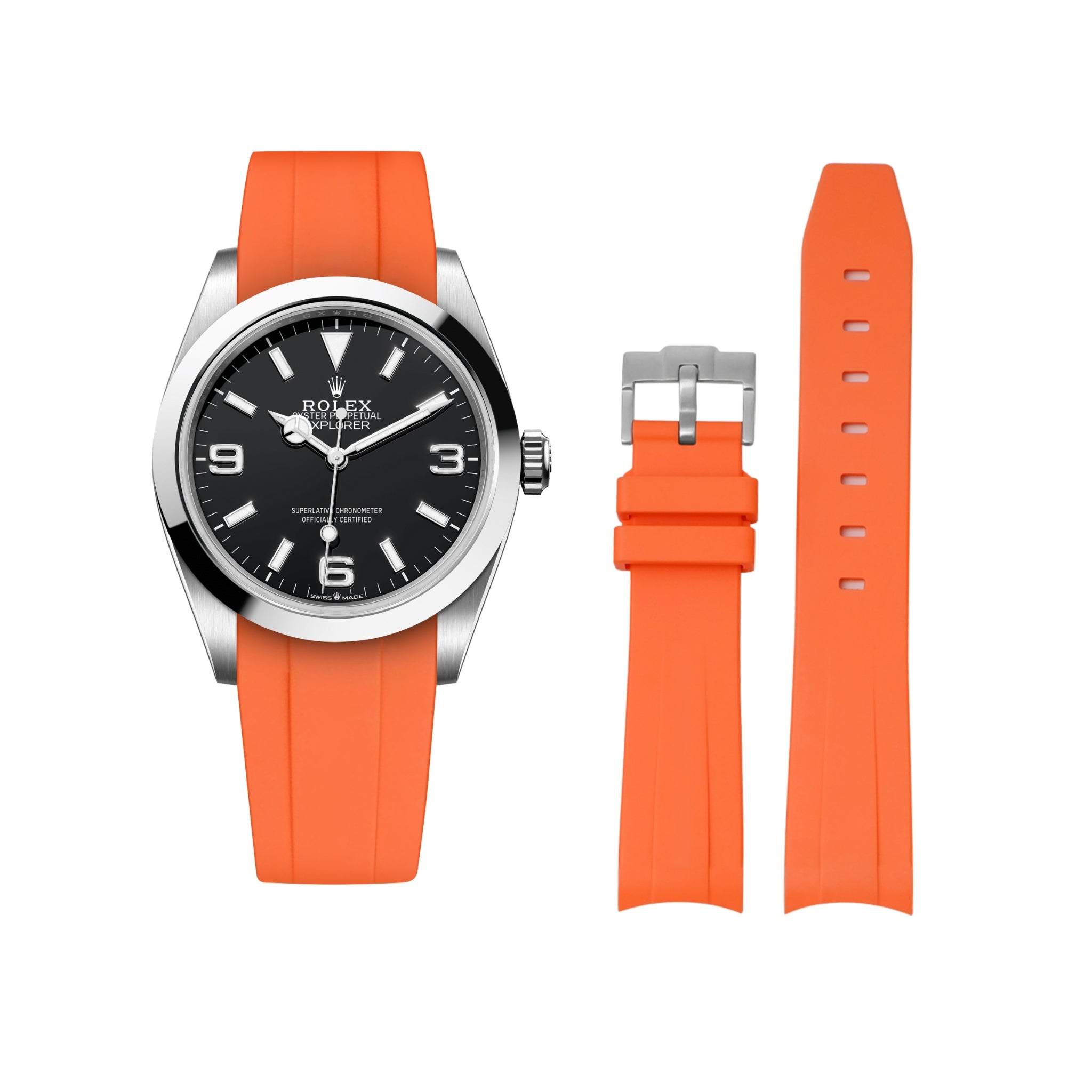 Rubber Strap - For Rolex Explorer I - Orange - Helvetus