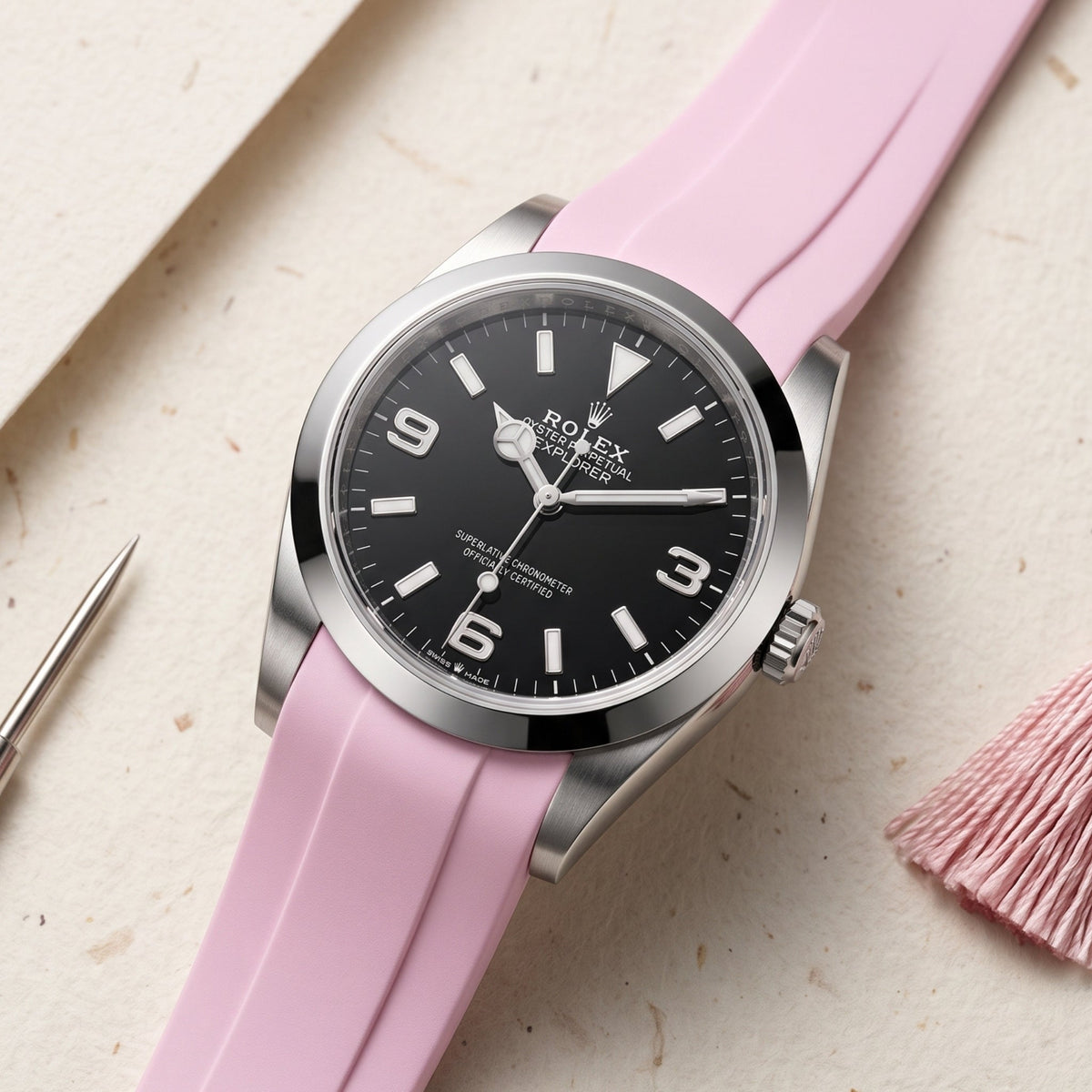 Rubber Strap - For Rolex Explorer I - Pink - Helvetus