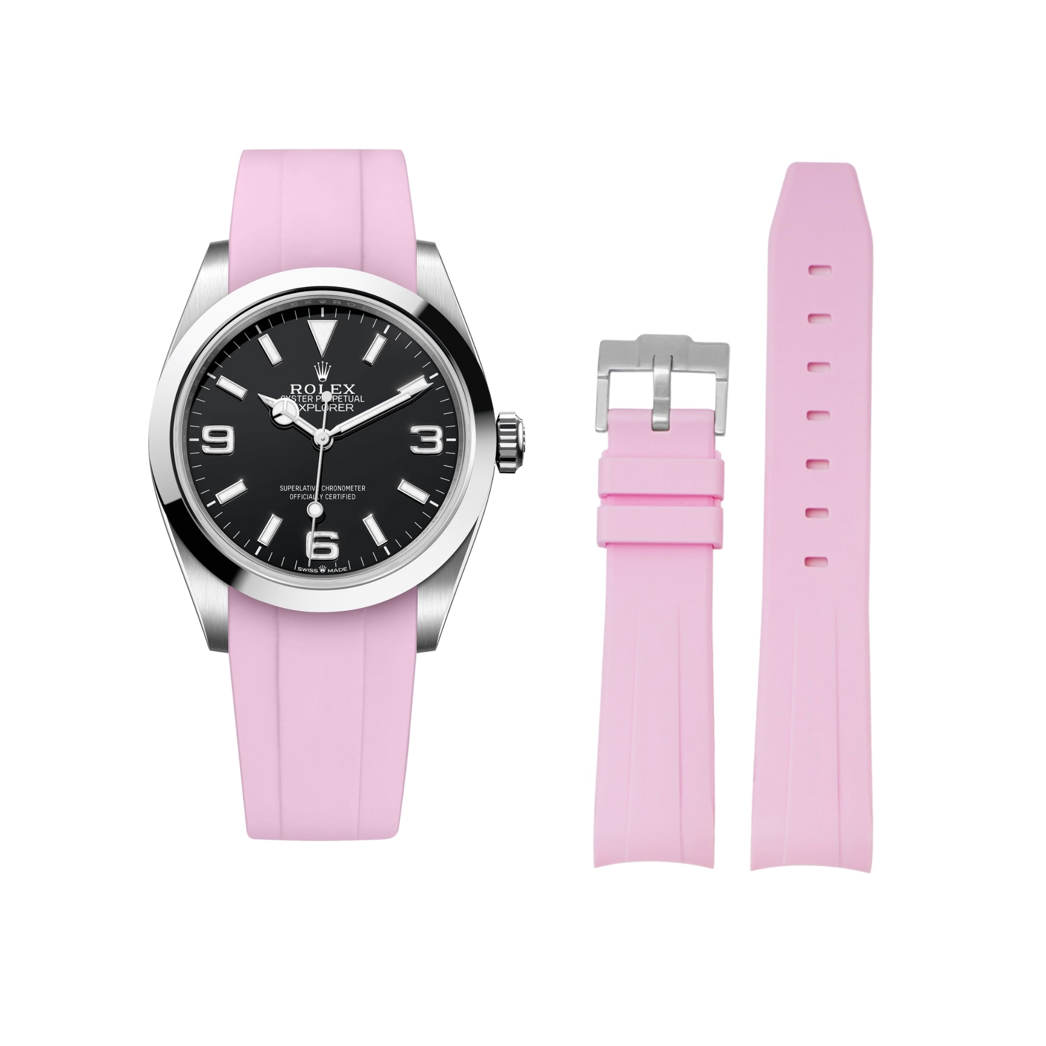 Rubber Strap - For Rolex Explorer I - Pink - Helvetus