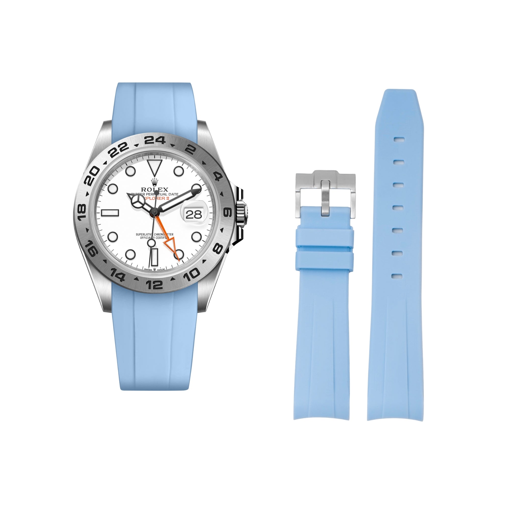 Rubber Strap - For Rolex Explorer II - Baby Blue - Helvetus