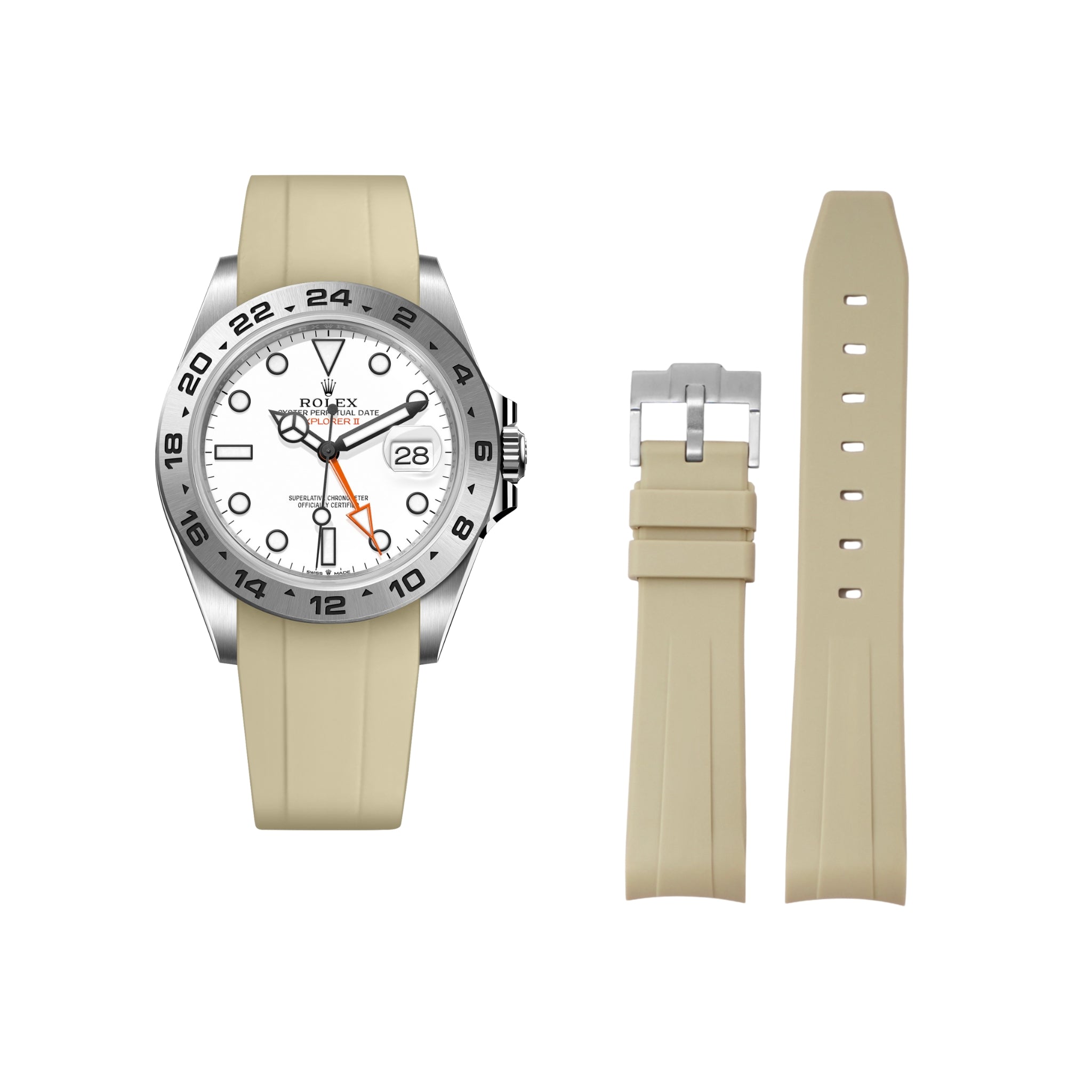 Rubber Strap - For Rolex Explorer II - Beige - Helvetus