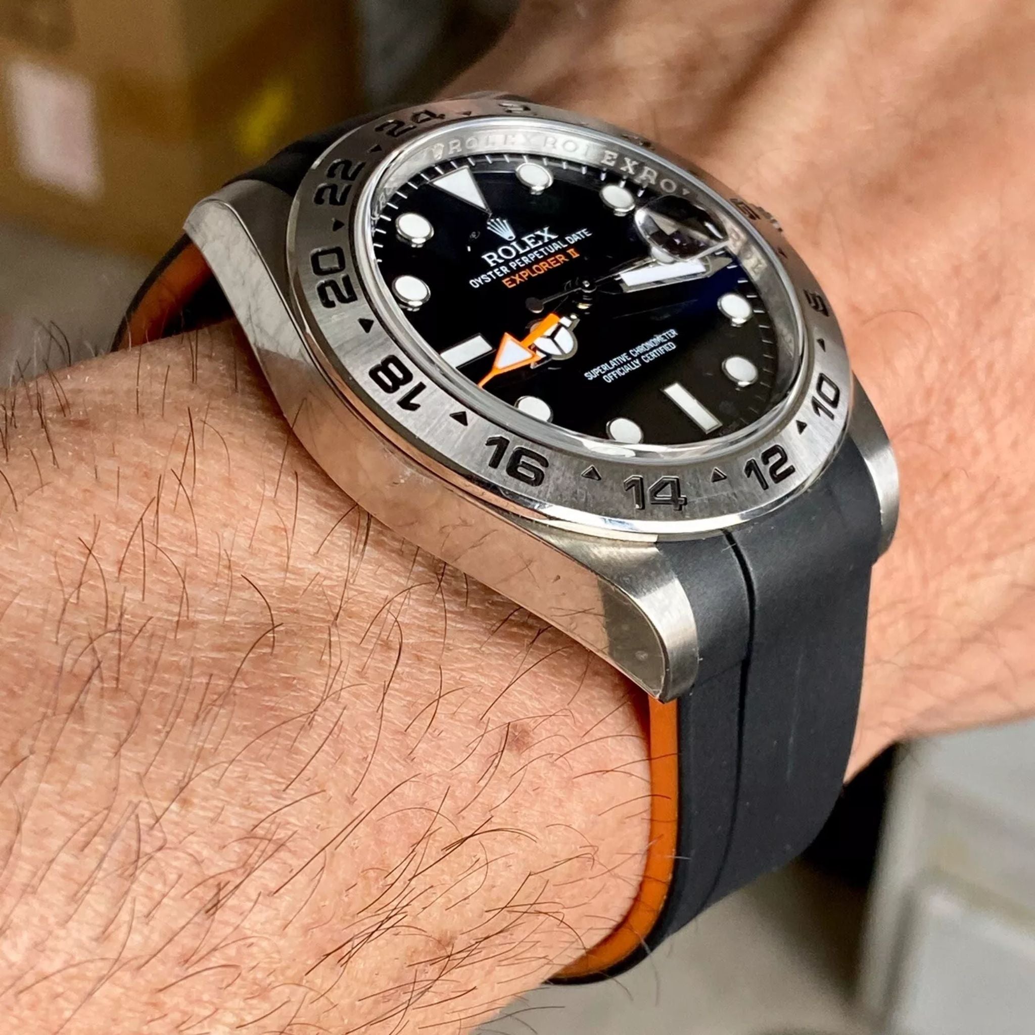 Rubber Strap - For Rolex Explorer II - Black/Orange | BiChroma® - Helvetus