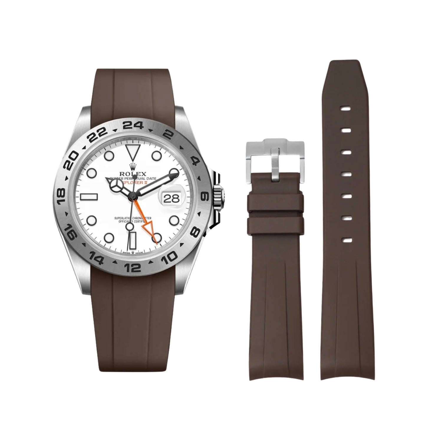 Rubber Strap - For Rolex Explorer II - Brown - Helvetus