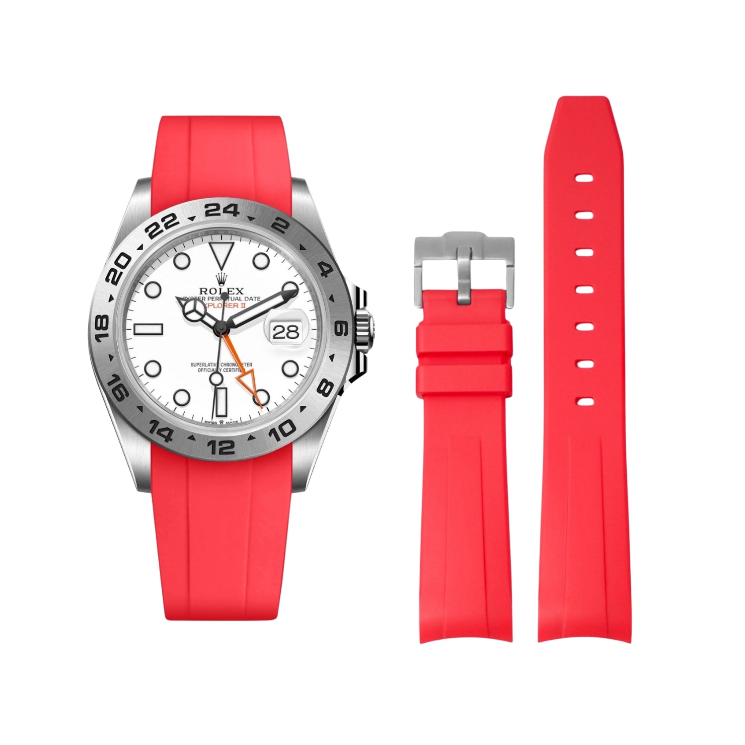 Rubber Strap - For Rolex Explorer II - Red - Helvetus