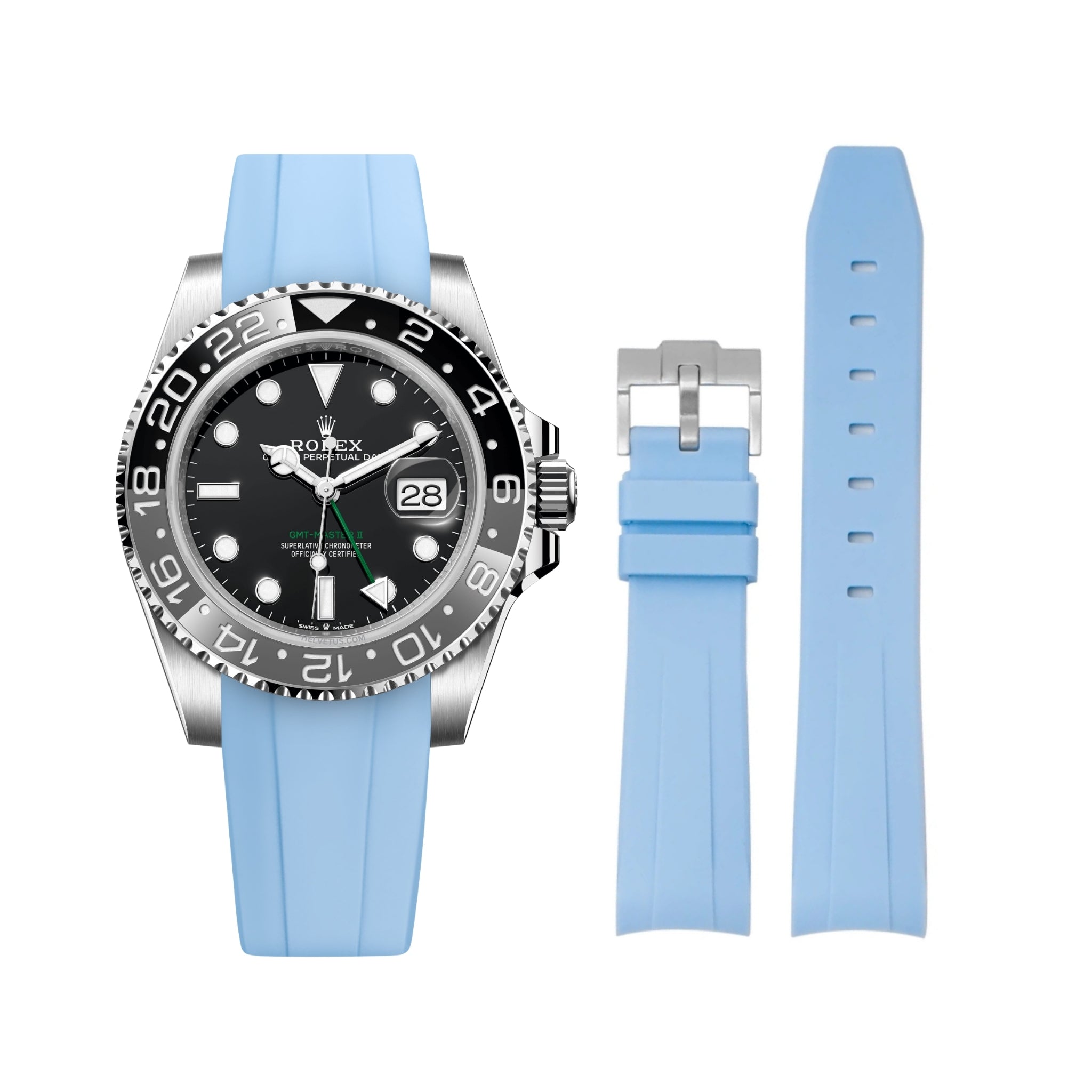 Rubber Strap - For Rolex GMT - Master II - Baby Blue - Helvetus