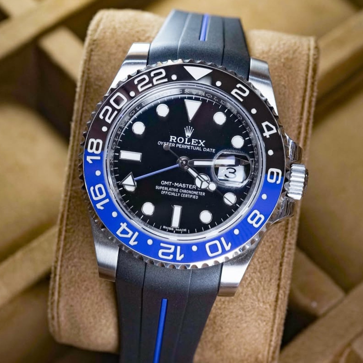 Rubber Strap - For Rolex GMT - Master II - Black w/Blue Line | LuxLine® - Helvetus