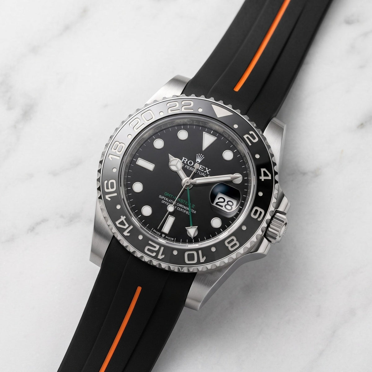 Rubber Strap - For Rolex GMT-Master II - Black w/Orange Line | LuxLine® - Helvetus