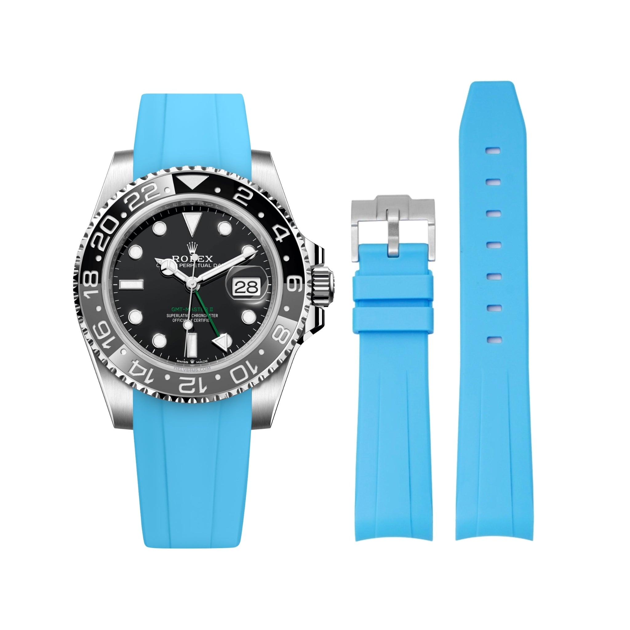 Rubber Strap - For Rolex GMT - Master II - Light Blue - Helvetus