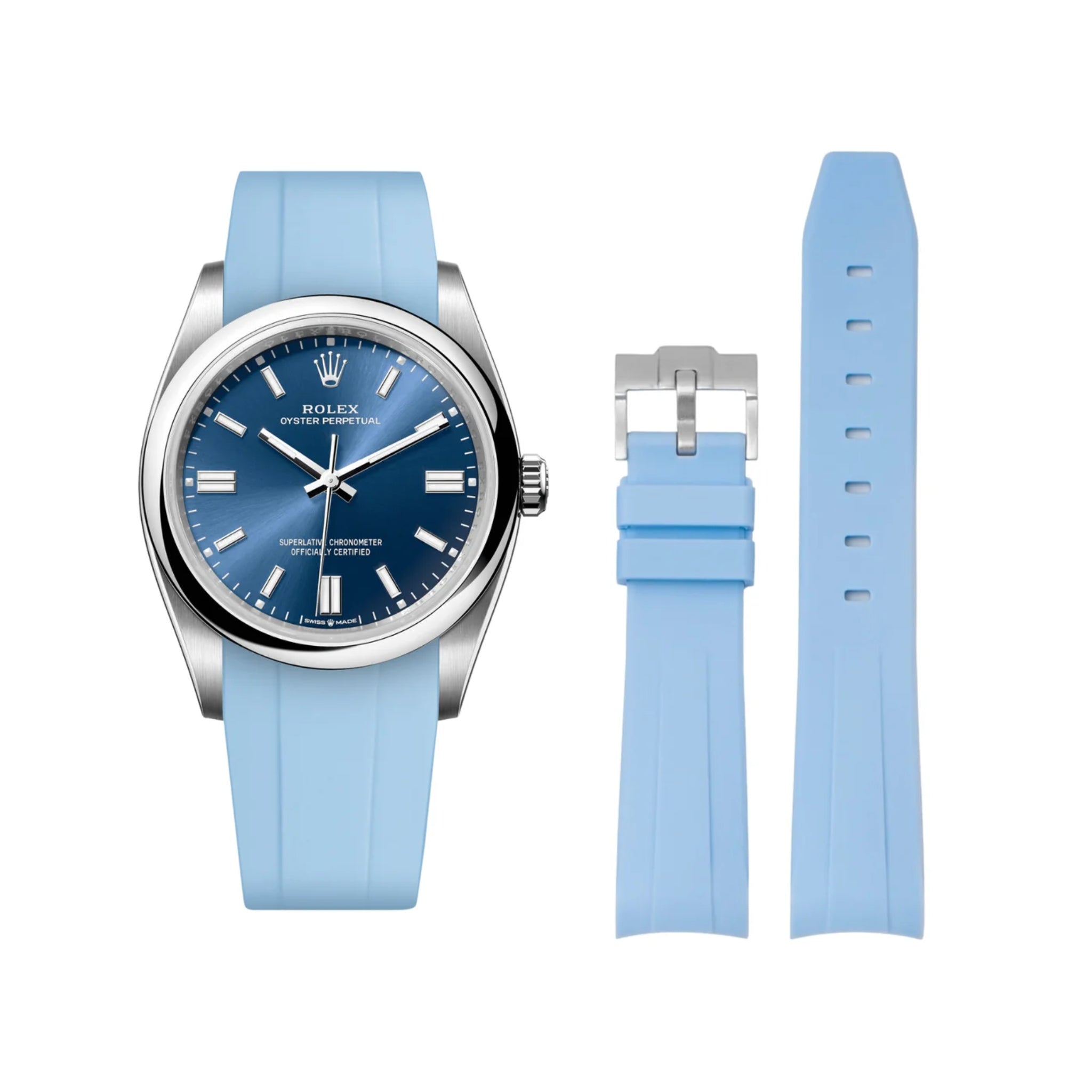 Rubber Strap - For Rolex Oyster Perpetual 36mm - Baby Blue - Helvetus