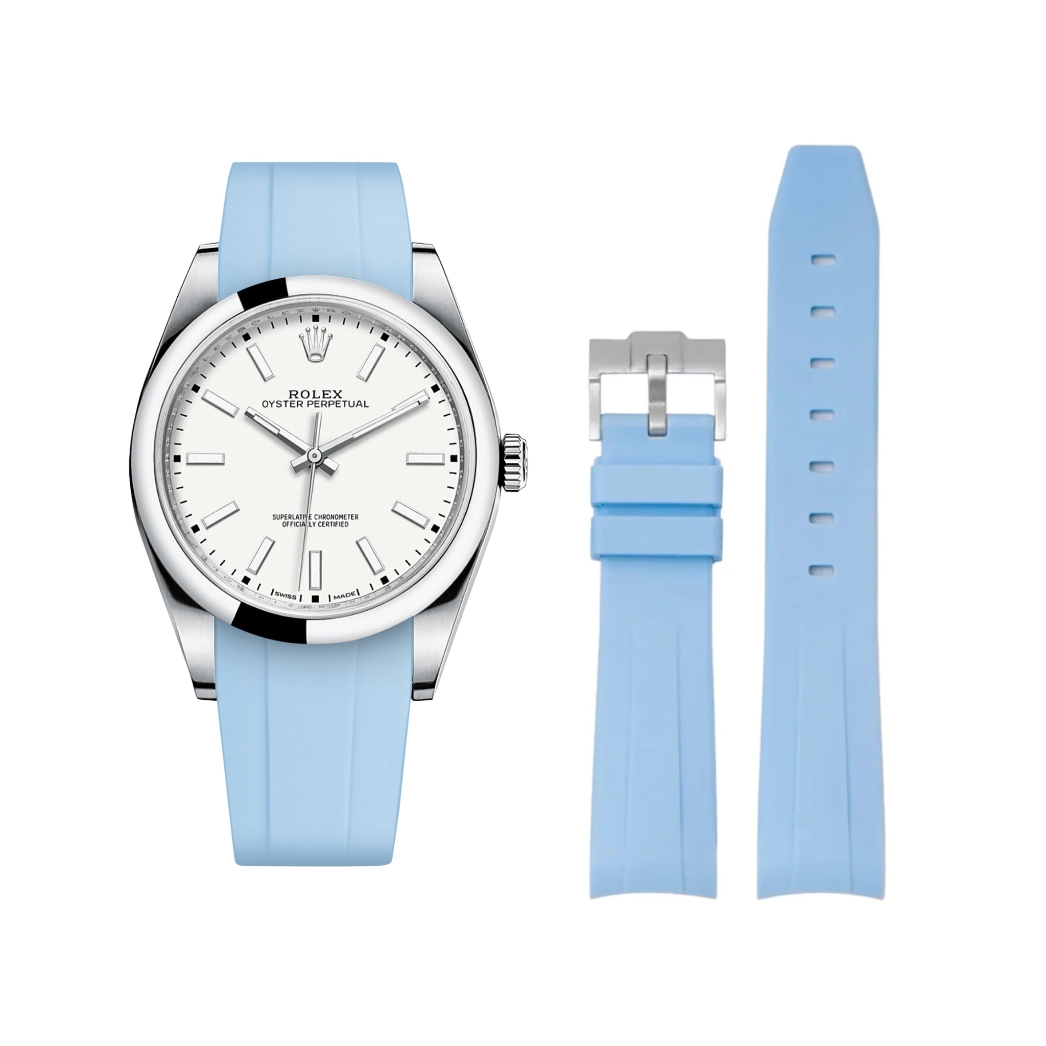 Rubber Strap - For Rolex Oyster Perpetual 39mm - Baby Blue - Helvetus