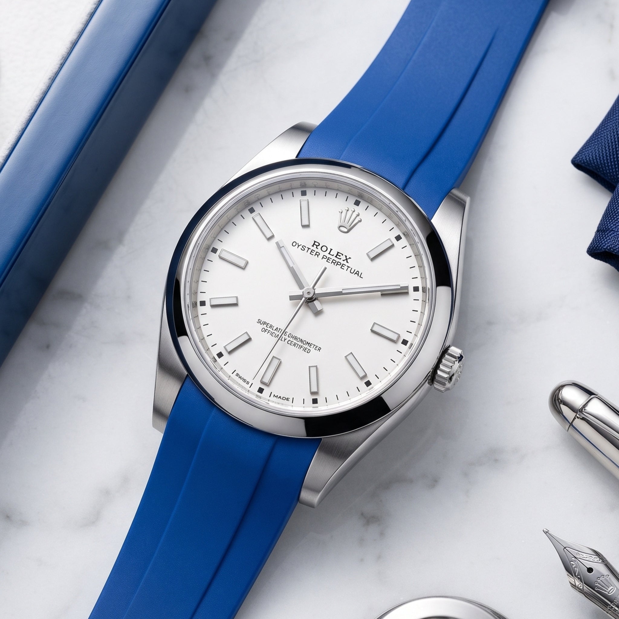 Rubber Strap - For Rolex Oyster Perpetual 39mm - Blue - Helvetus