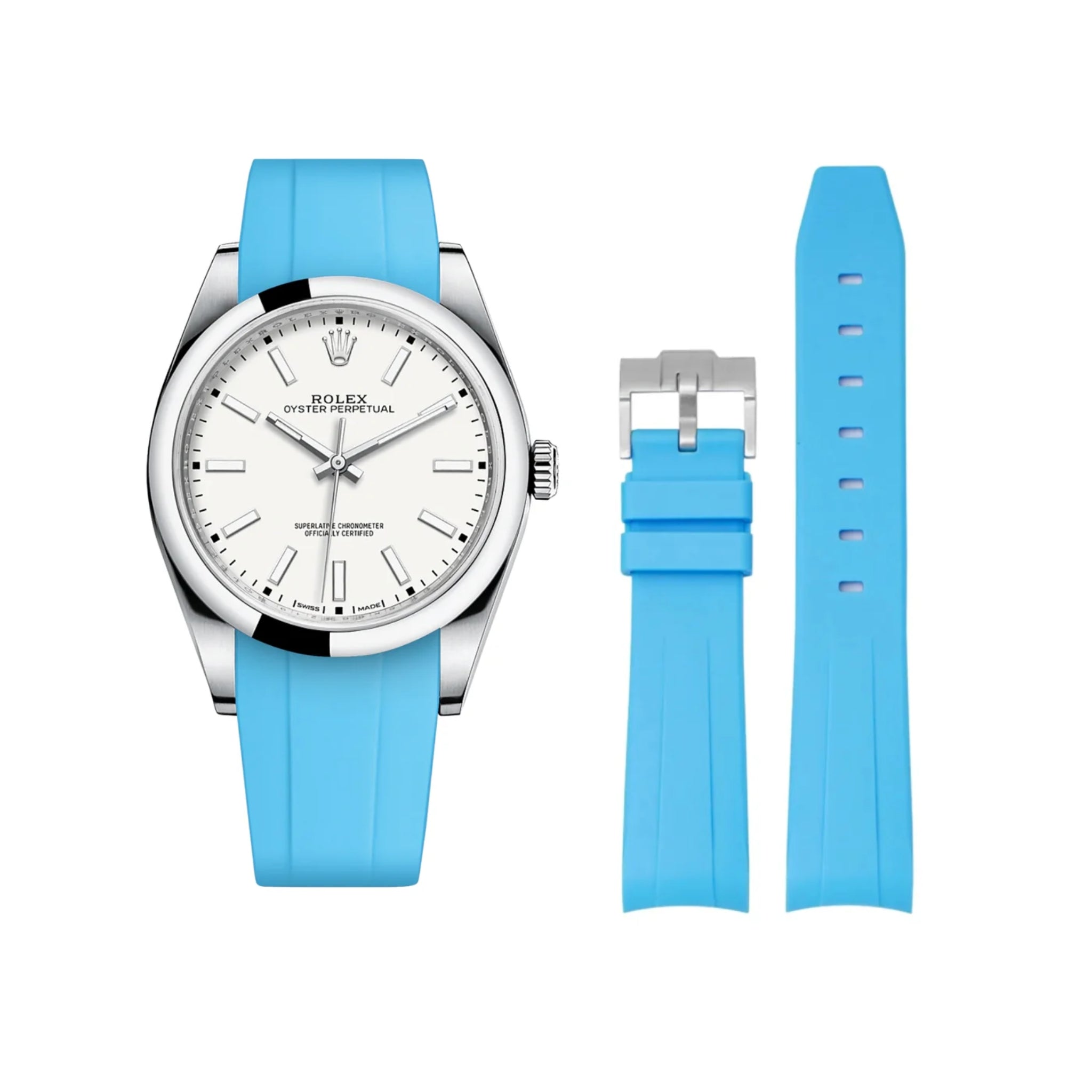 Rubber Strap - For Rolex Oyster Perpetual 39mm - Light Blue - Helvetus