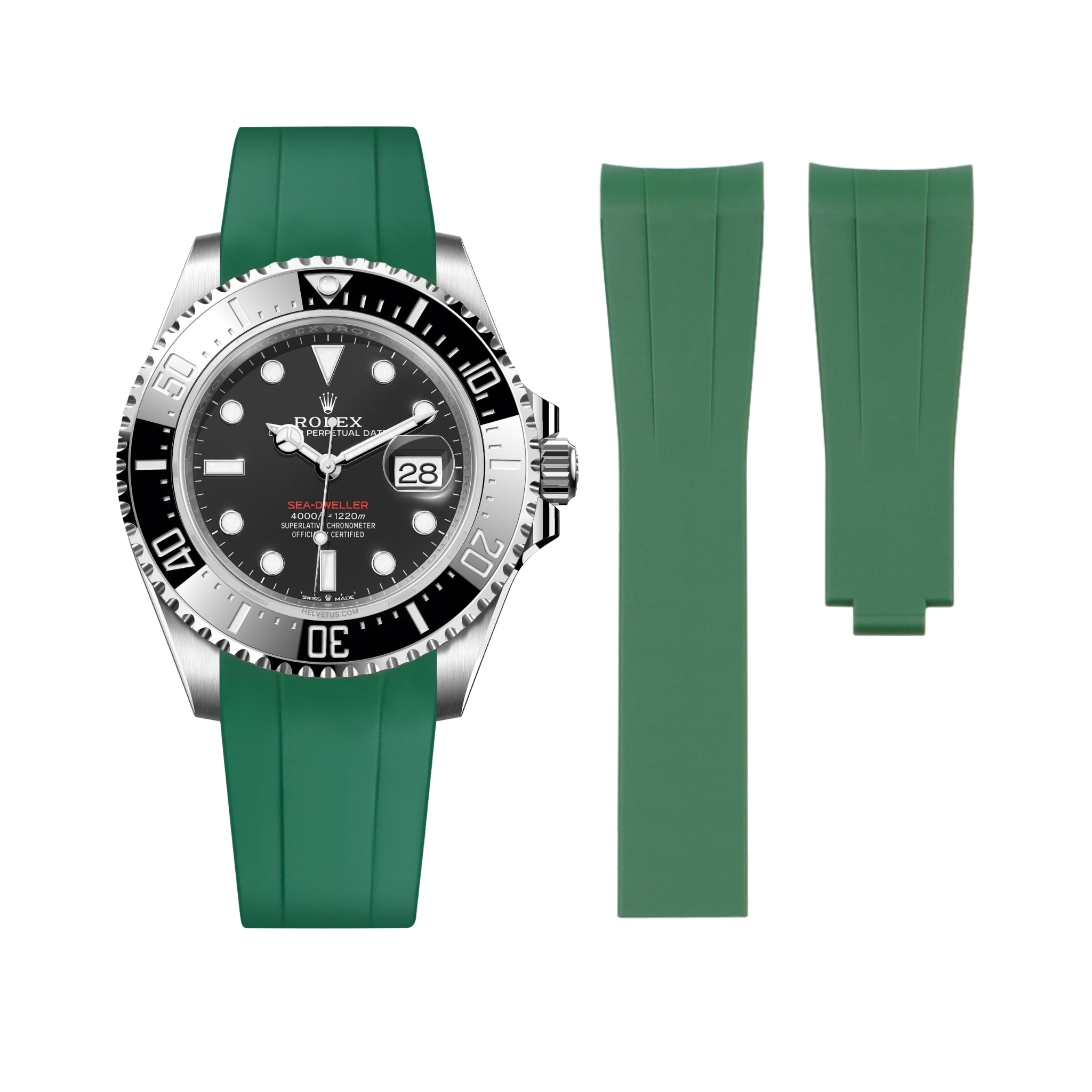 Rubber Strap - For Rolex Sea - Dweller 4000 - Green - Helvetus