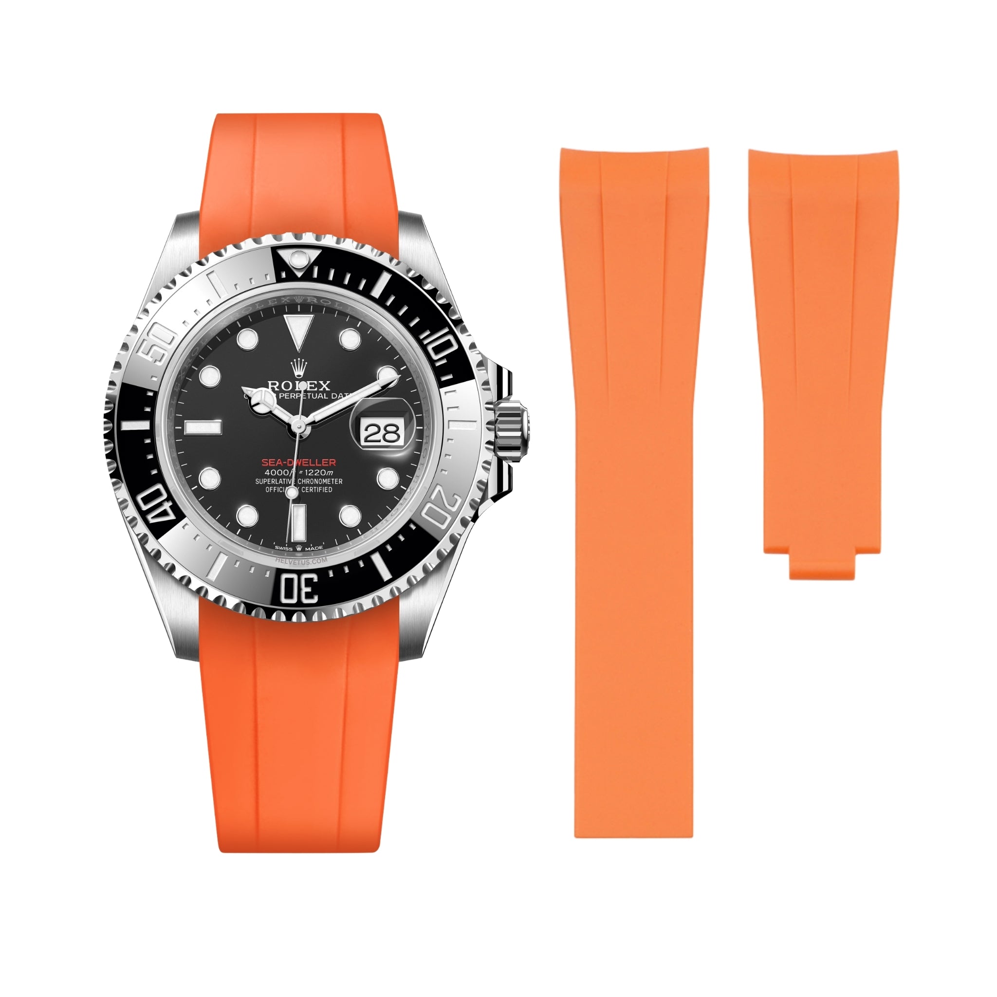 Rubber Strap - For Rolex Sea - Dweller 4000 - Orange - Helvetus