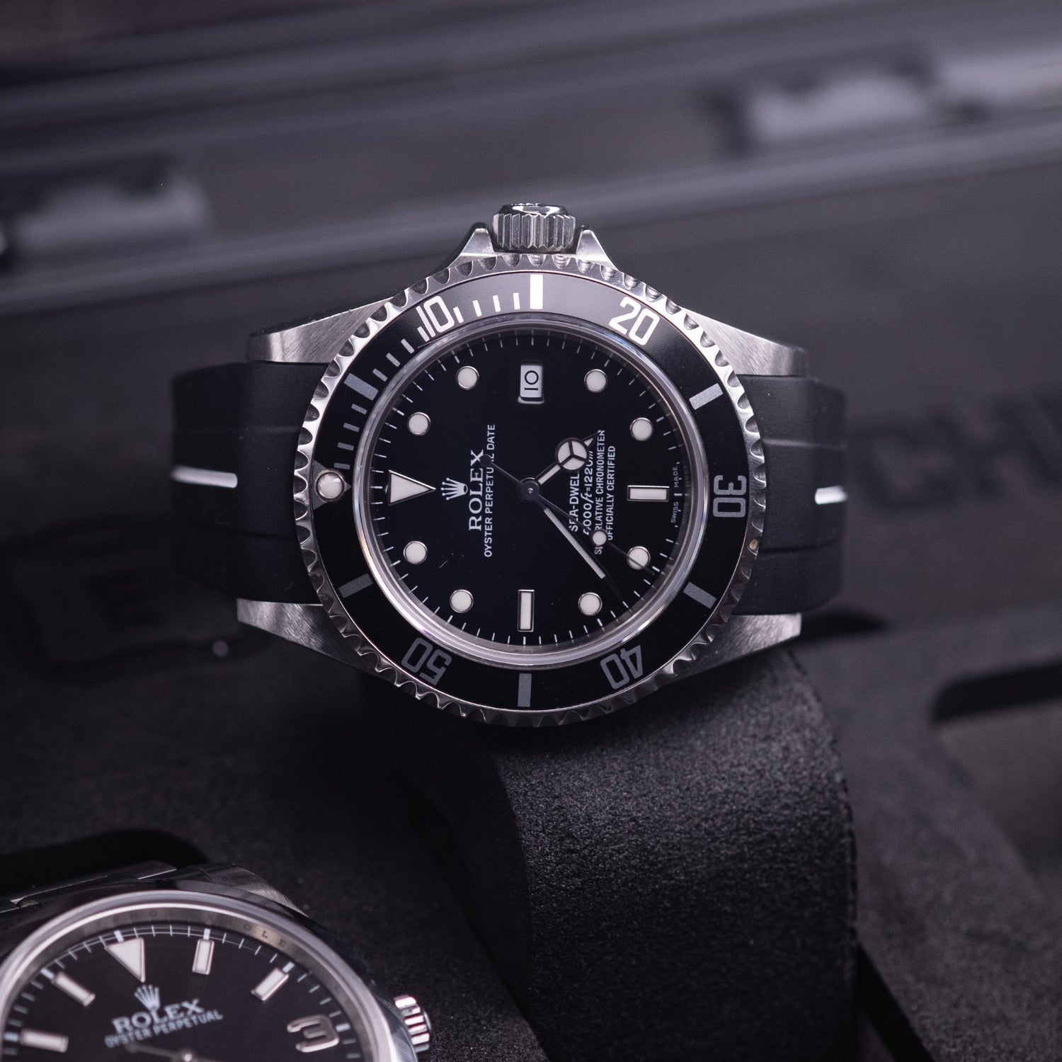 Rubber Strap - For Rolex Sea - Dweller - Black w/White Line | LuxLine® - Helvetus