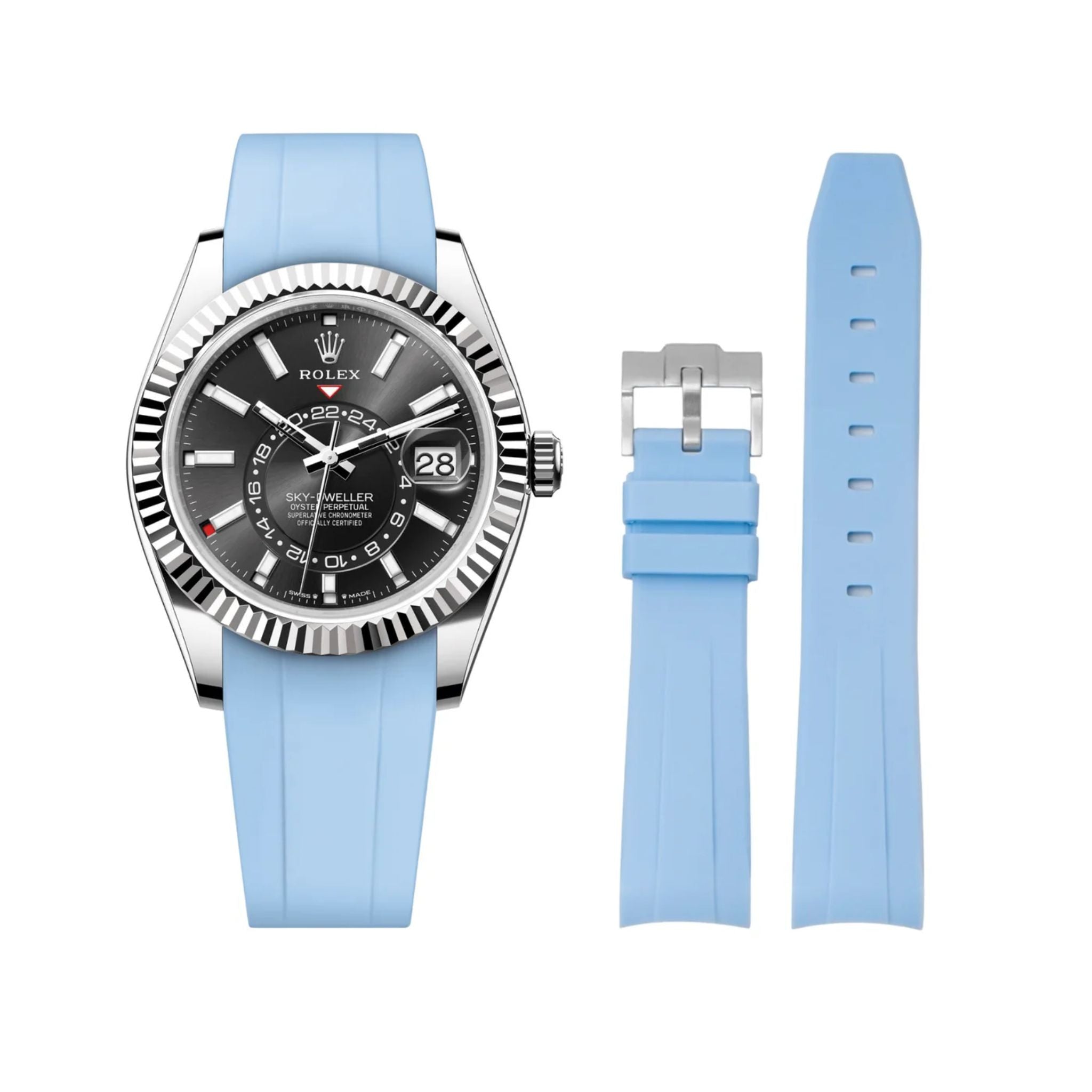 Rubber Strap - For Rolex Sky - Dweller - Baby Blue - Helvetus