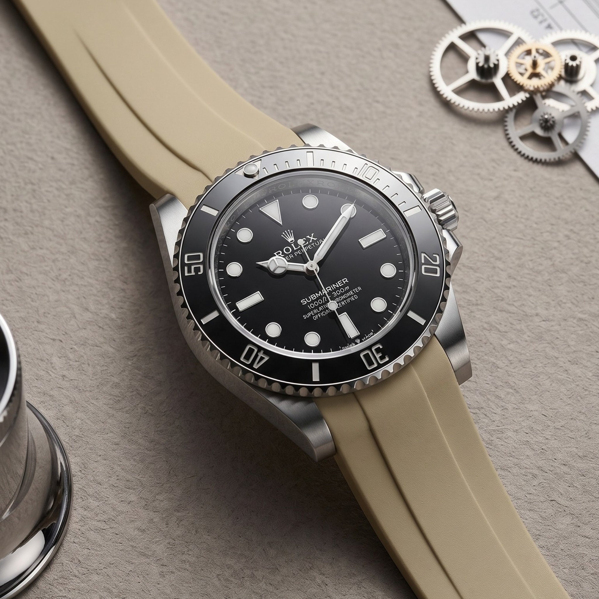 Rubber Strap - For Rolex Submariner - Beige - Helvetus